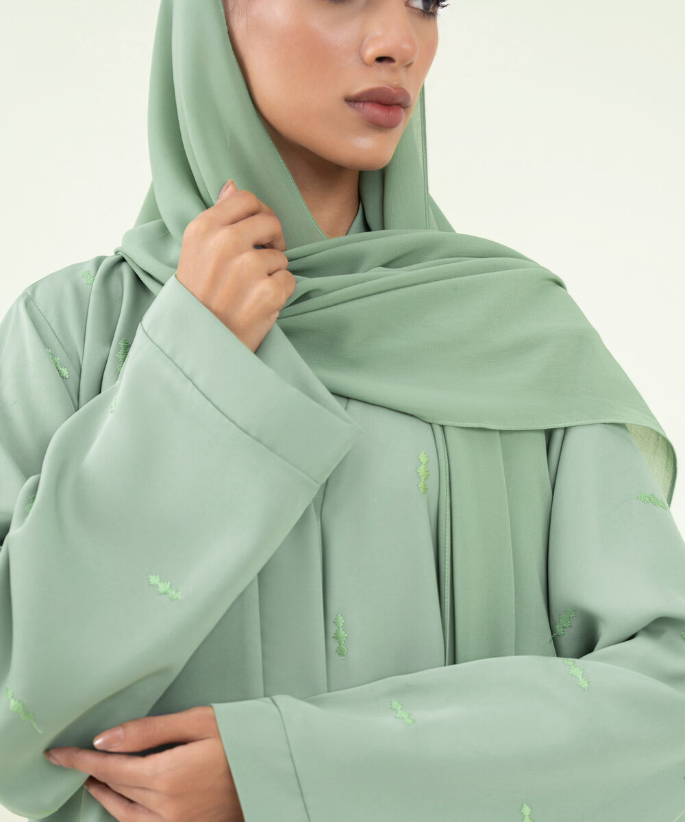 Women's Green Polyester Abaya Set