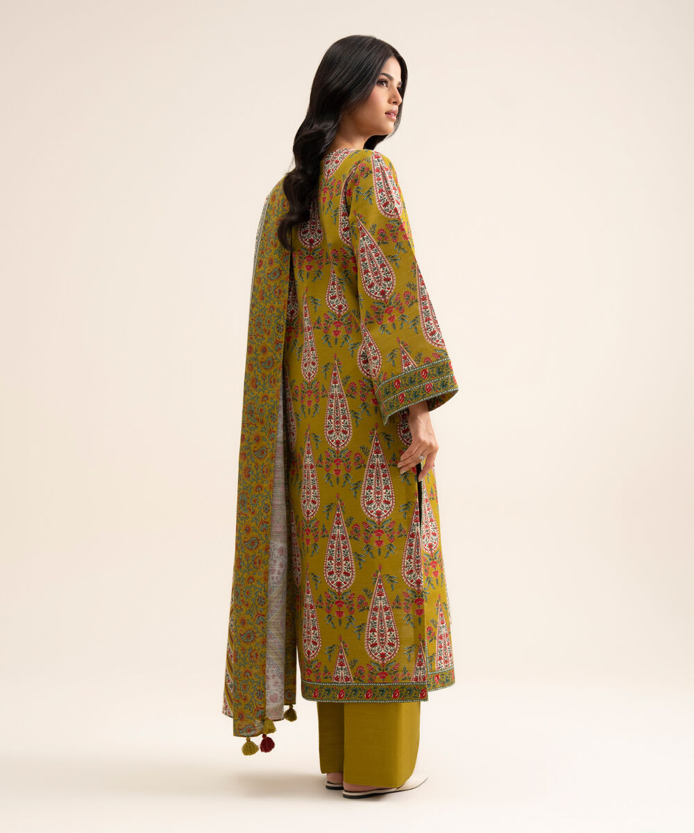 Women's Unstitched Light Khaddar Printed Green 3 Piece Suit