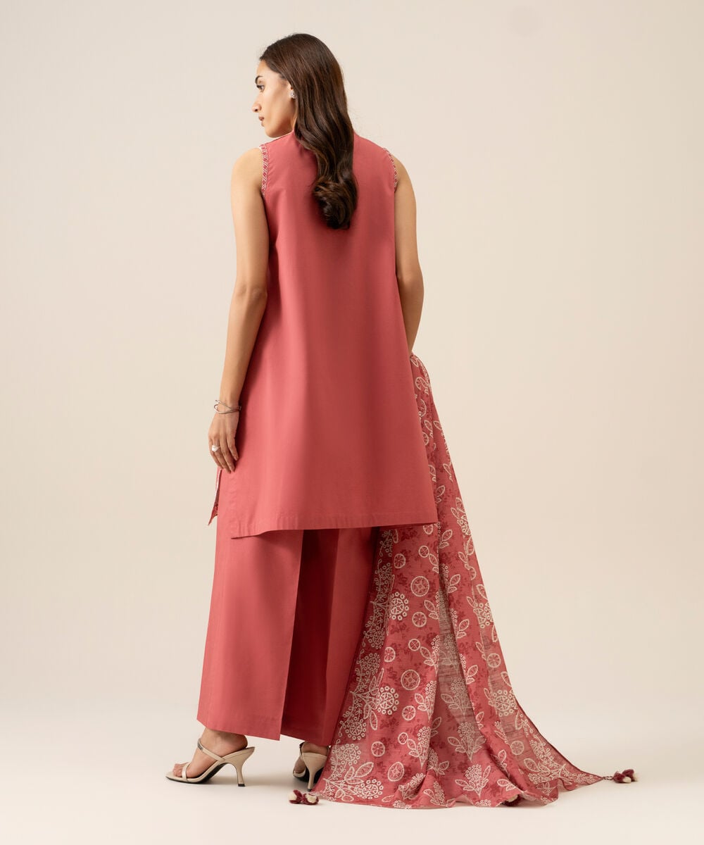 Women's Unstitched Basic Khaddar Embroidered Peach 3 Piece Suit