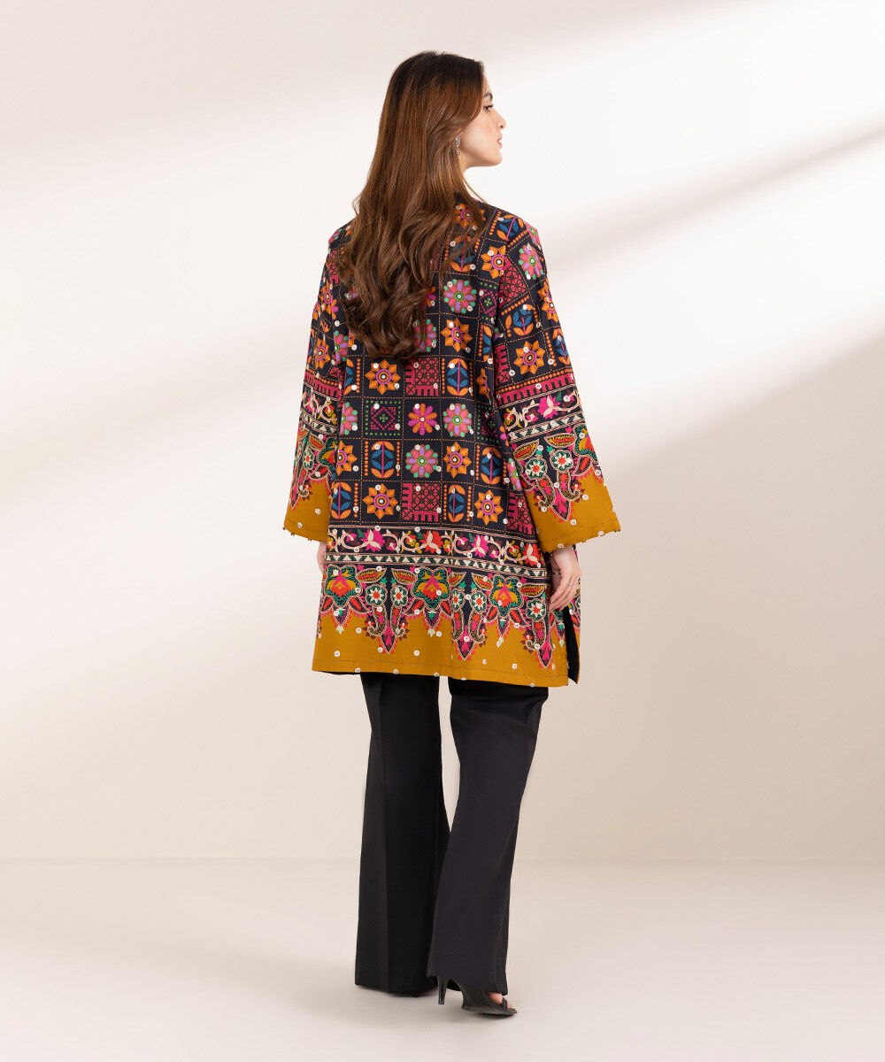 Women's Pret Cambric Black Embroidered Straight Shirt