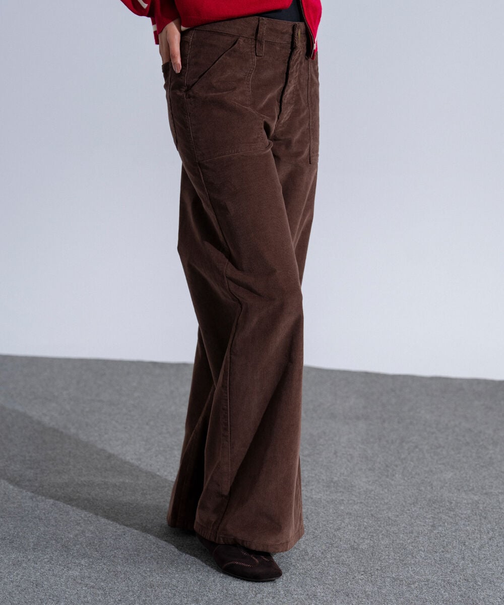 Women's Western Wear Brown Cotton Corduroy Wide Leg Pants