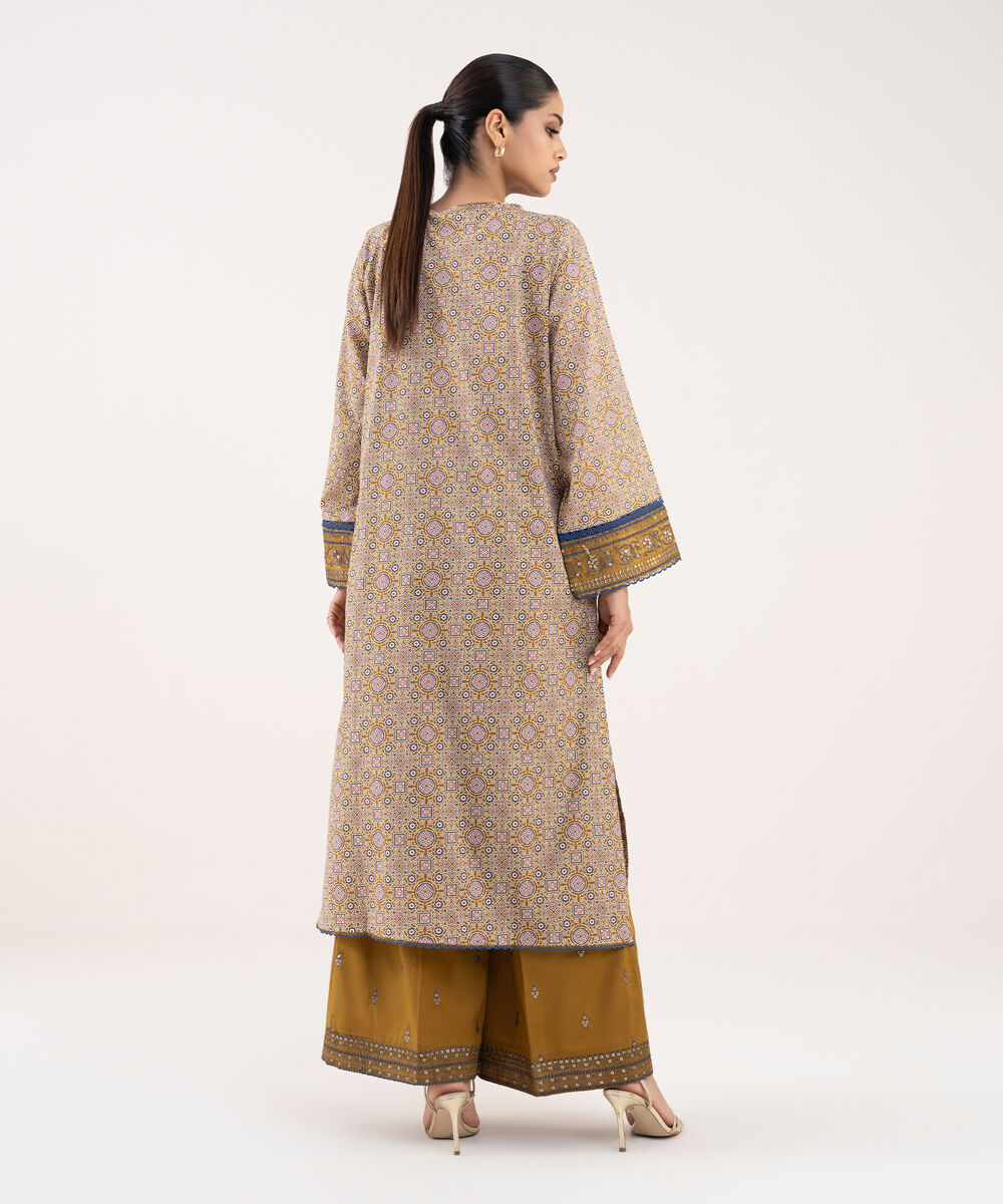 Women's RTW Textured Lawn Mustard Embroidered A-Line Shirt
