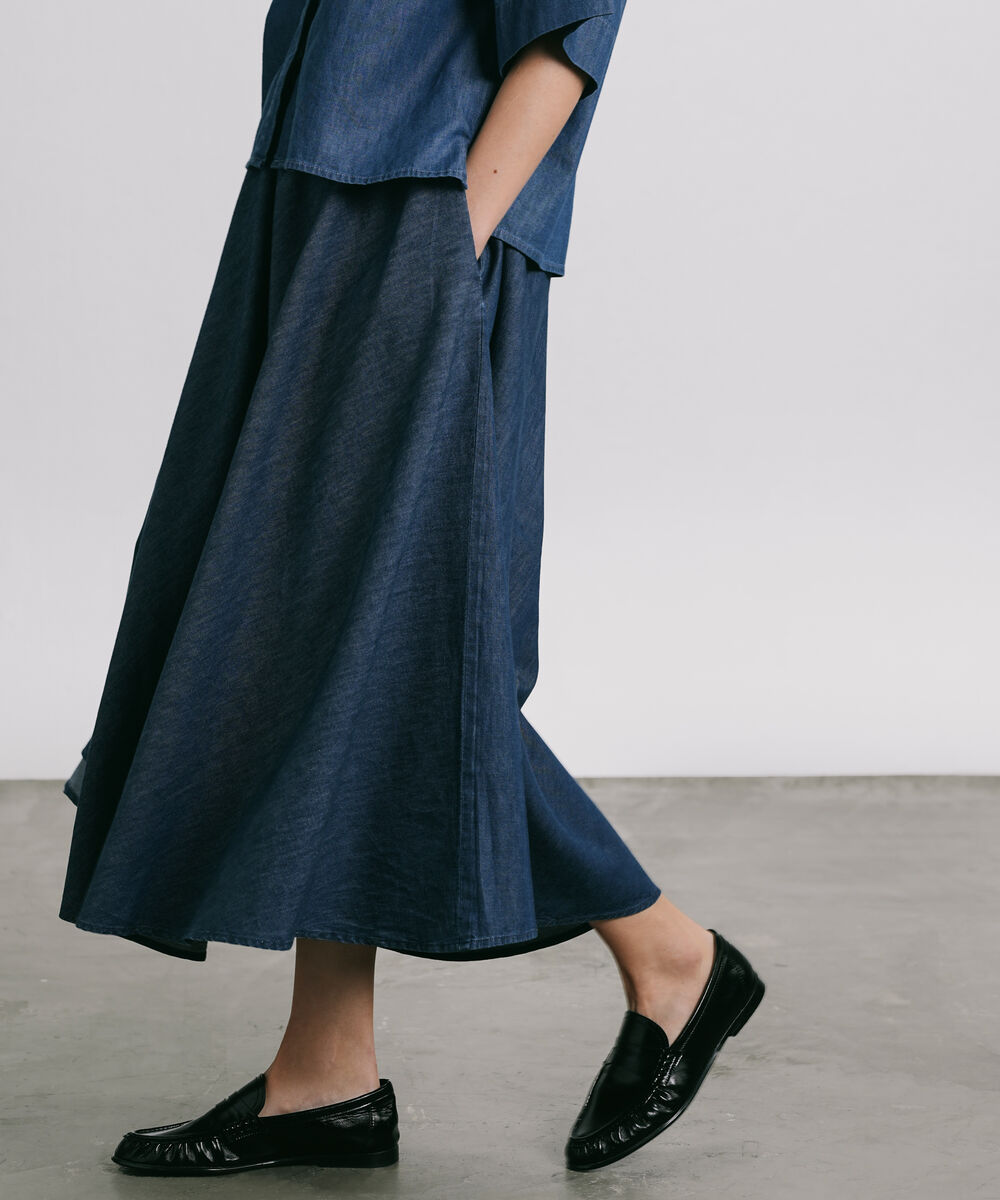 Women's Western Wear Medium Wash Flared Denim Skirt