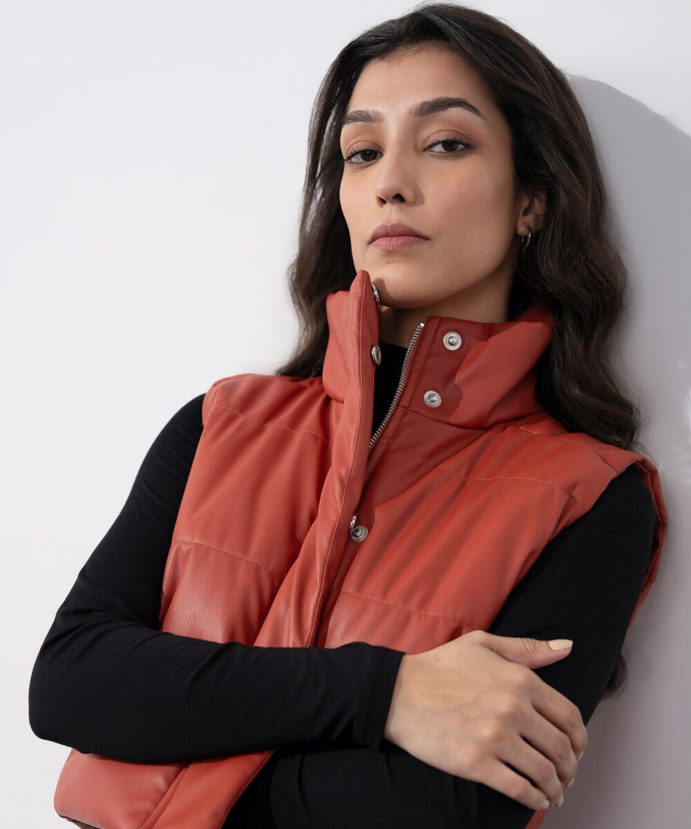 Women's Western Wear Rust Sleeveless Quilted Puffer