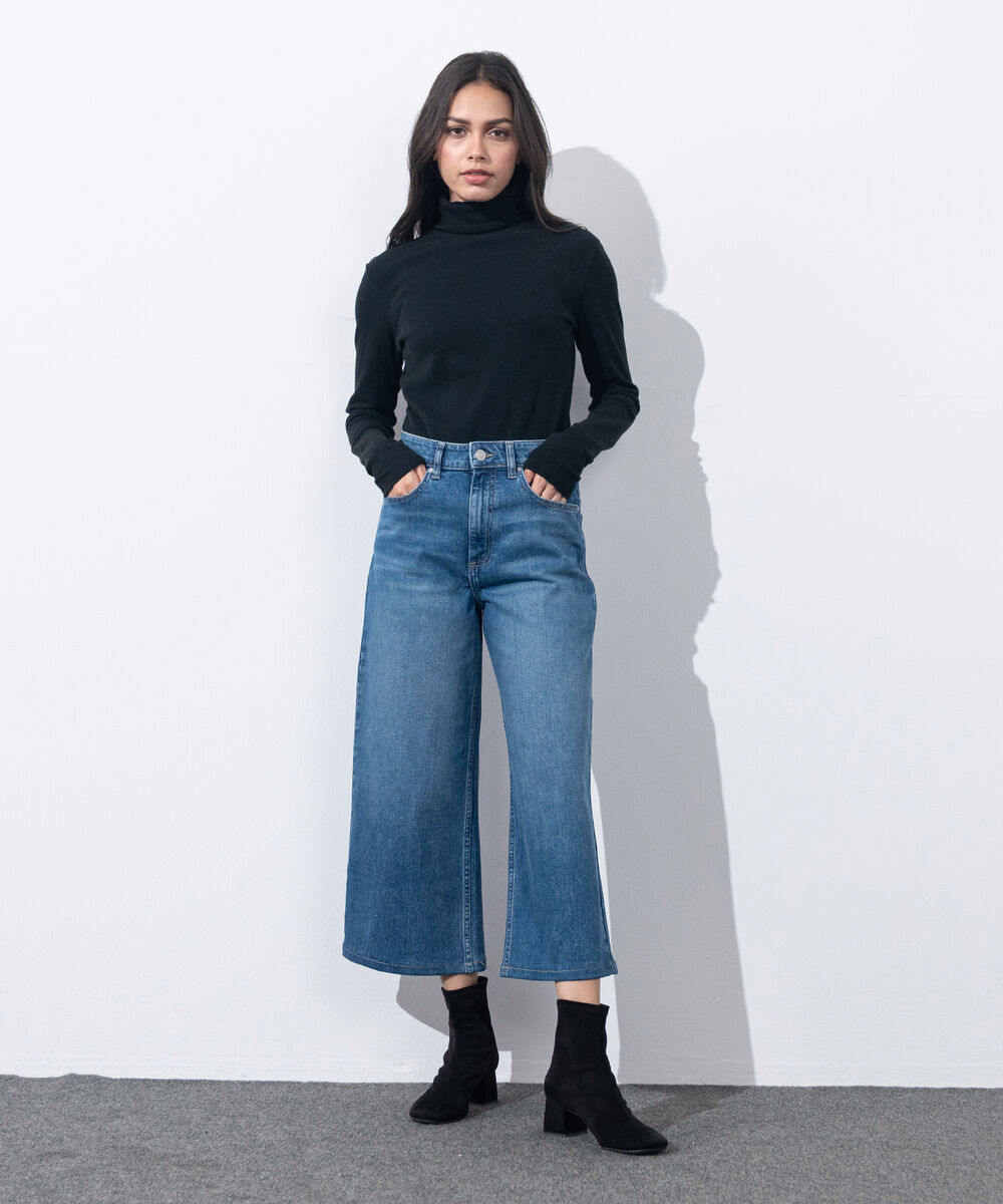 Women's Western Wear Rinse Wash Cropped Wide Leg Jeans