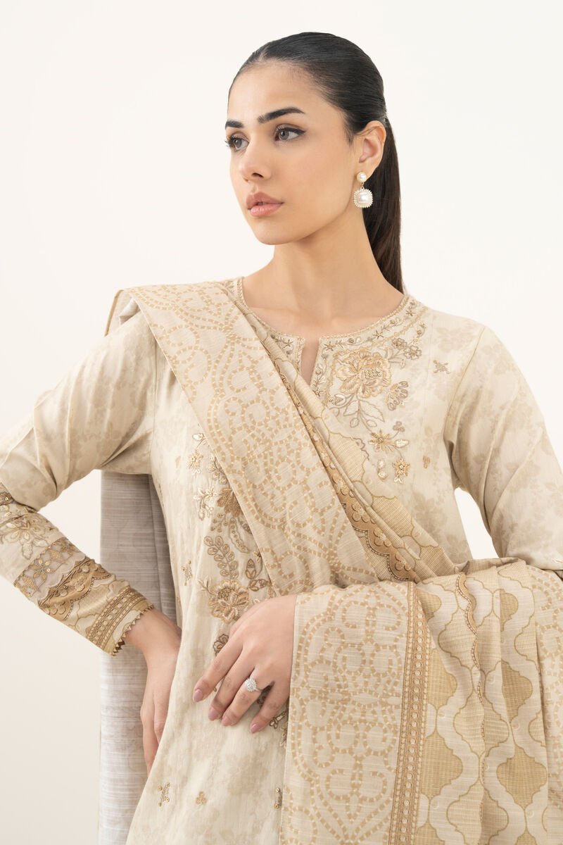 3 Piece - Embroidered Cotton Jacquard Suit