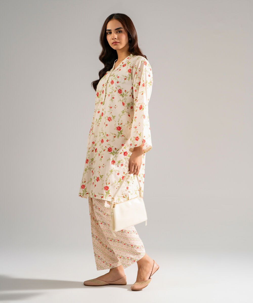 Women's RTW Lawn Printed Off White Straight Shirt