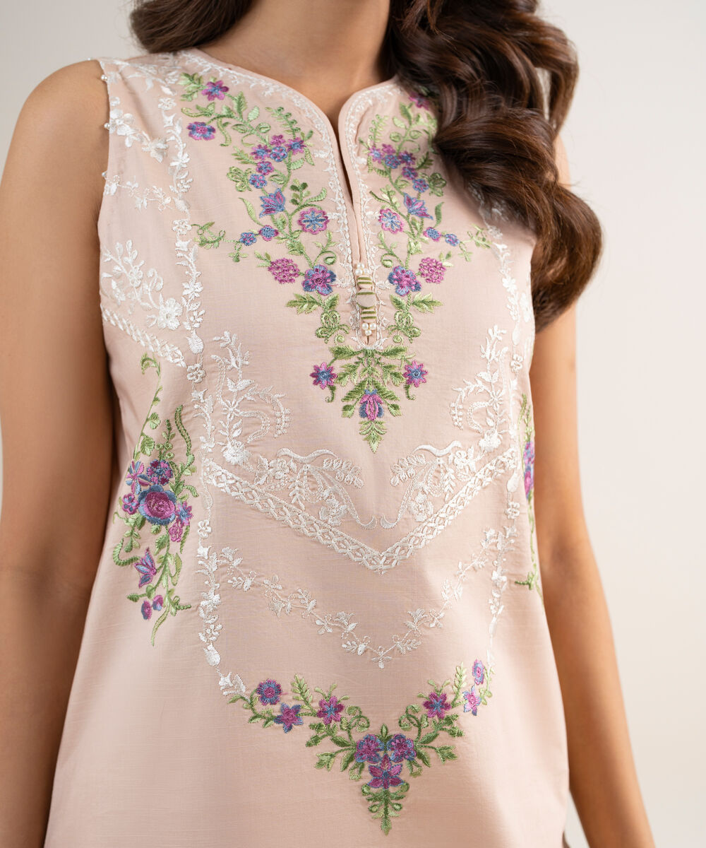 Women's Unstitched Lawn Embroidered Pink