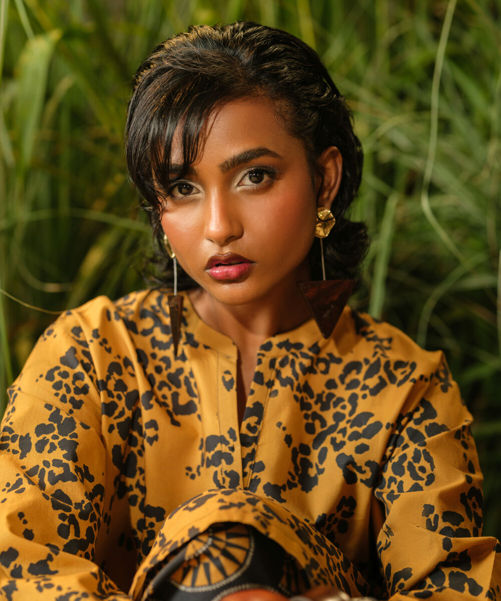 Women's RTW Cambric Brown Printed Drop Shoulder Shirt