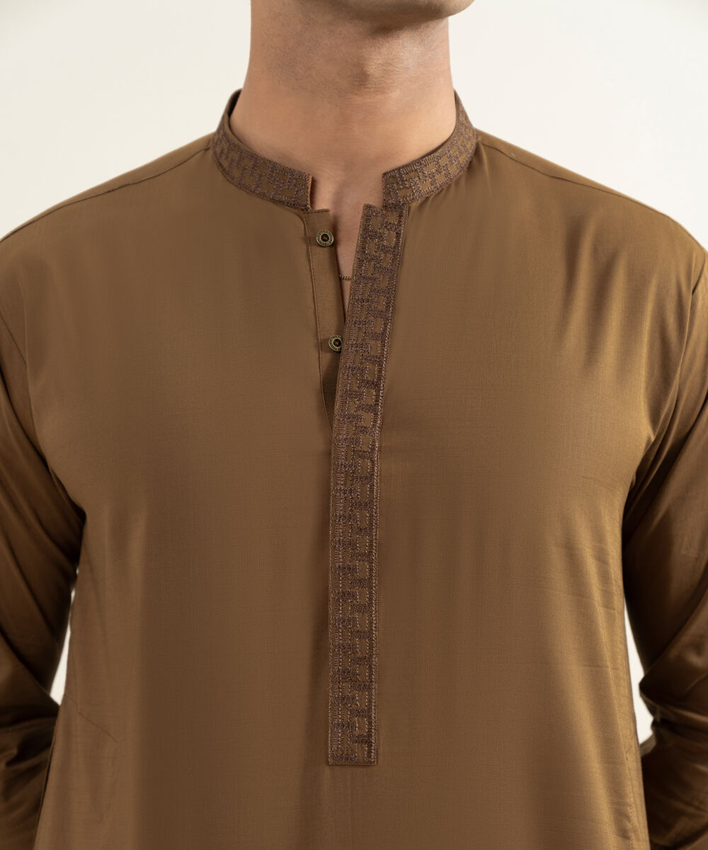 Men's rust Slub Cotton Kurta Trouser