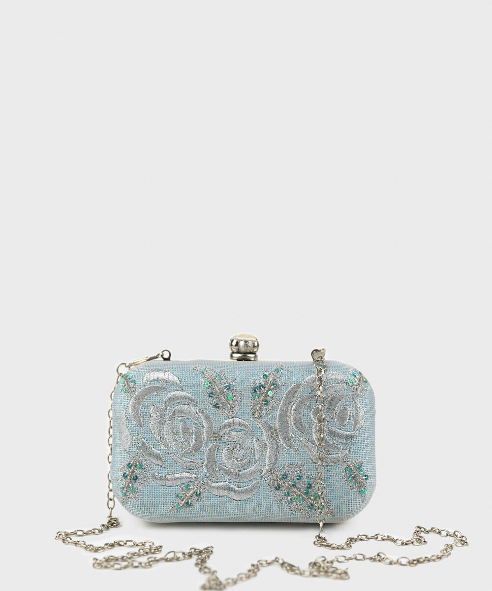 Woman - Blue Hand Embroidered Clutch