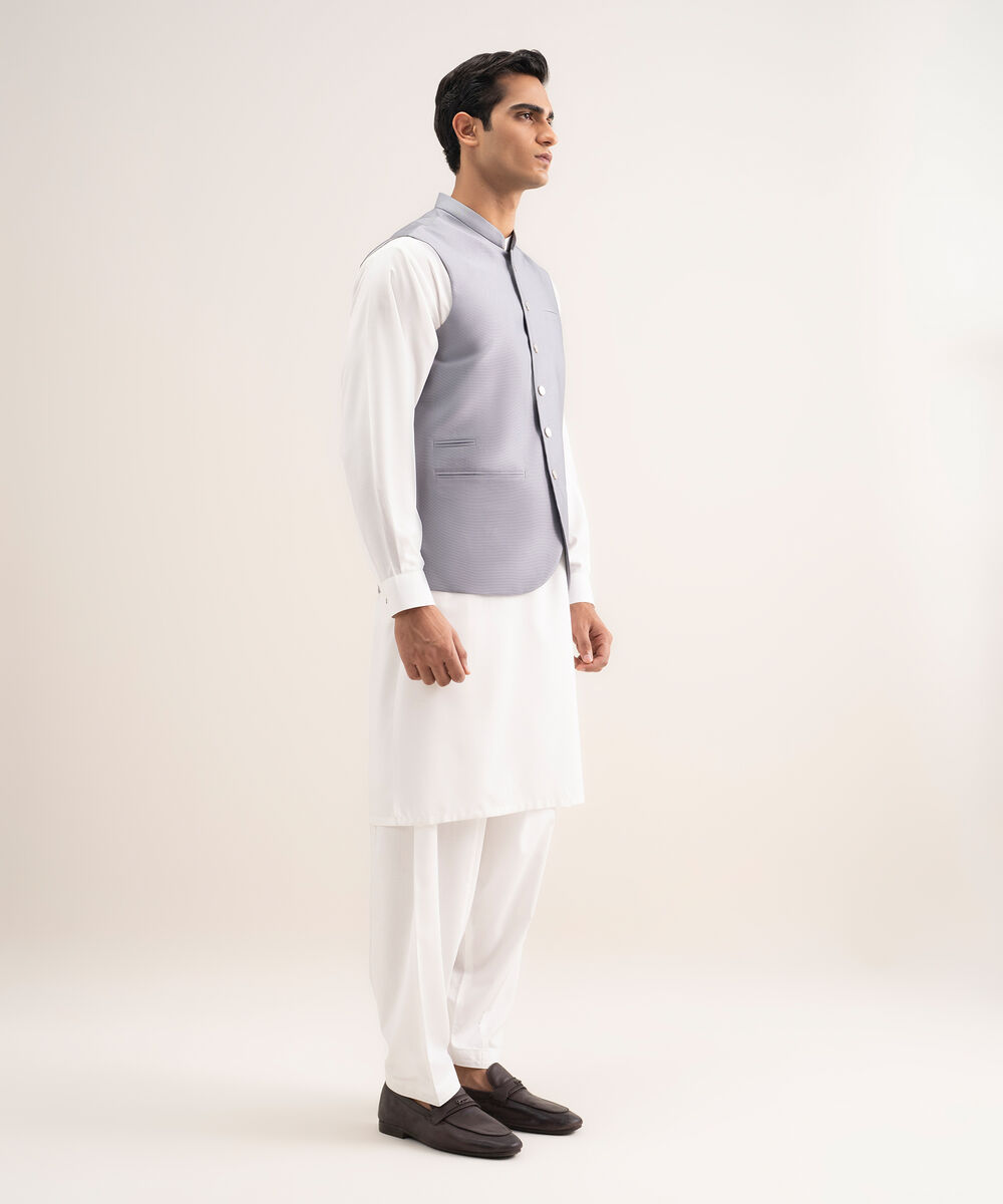 Men'S Stitched Grey Premium Suiting Waistcoat