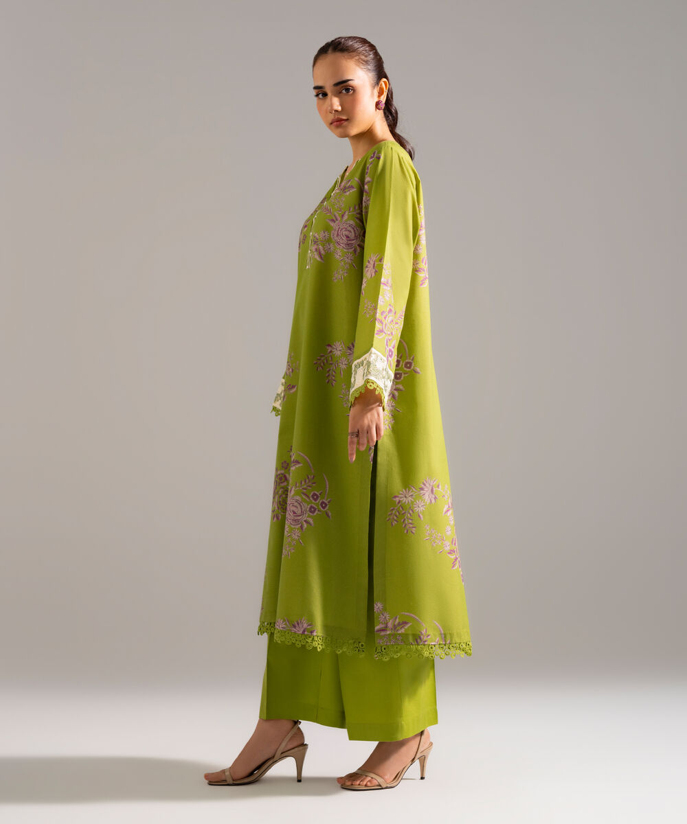 Women's RTW Zari Lawn Embroidered Green Straight Shirt