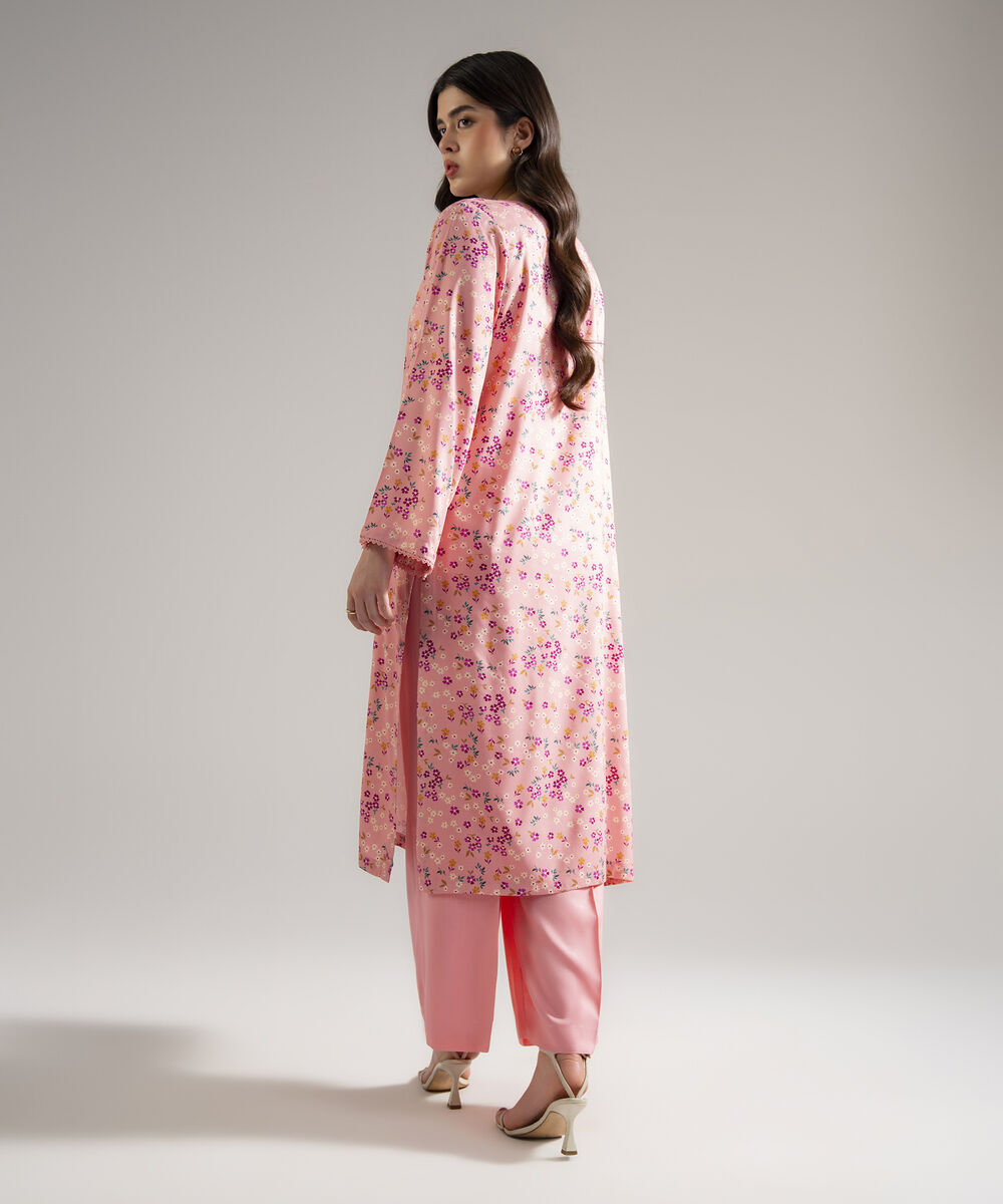 Women's RTW Arabic Lawn Printed Pink 2 Piece Suit