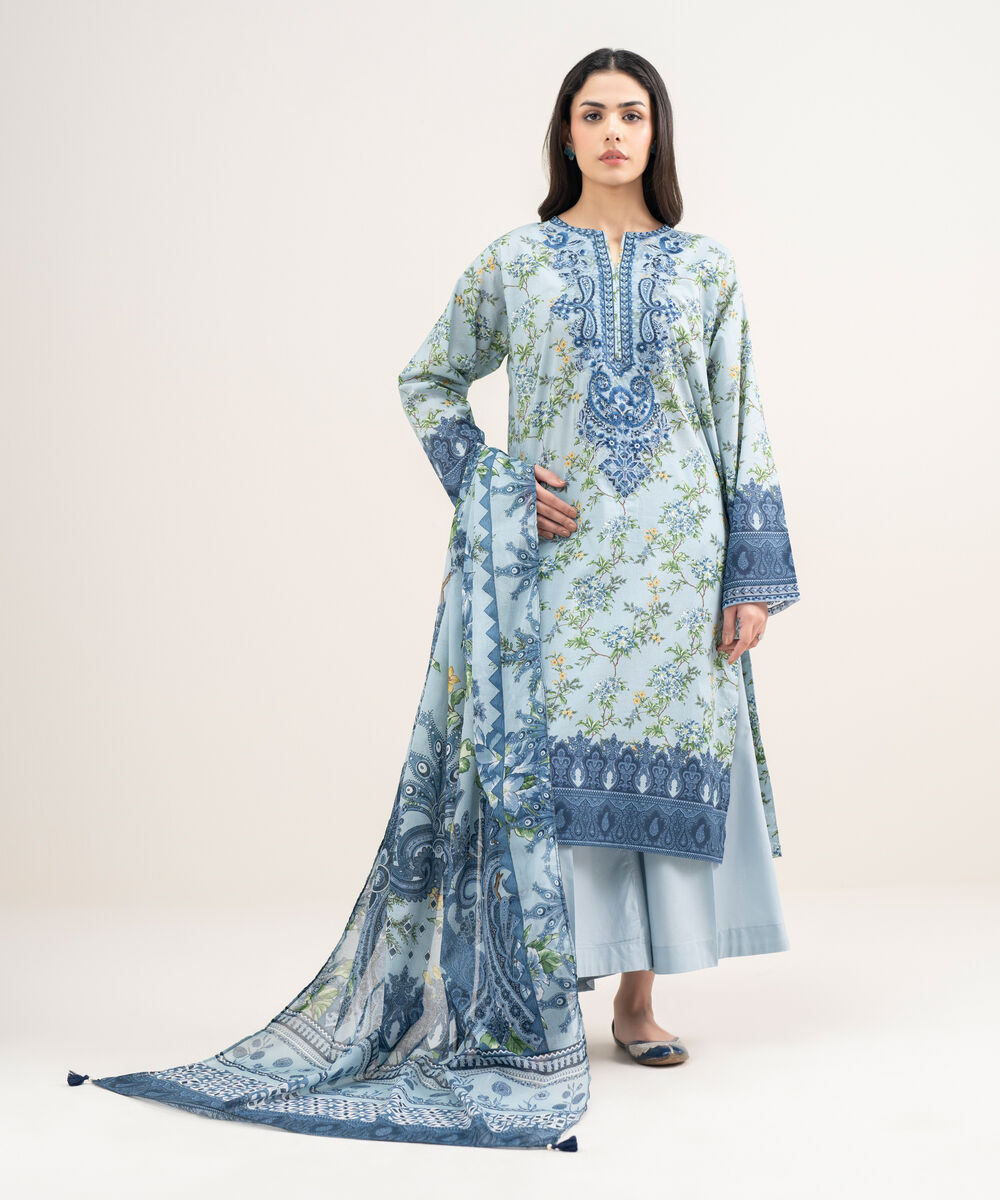 Lawn Printed Blue Dupatta