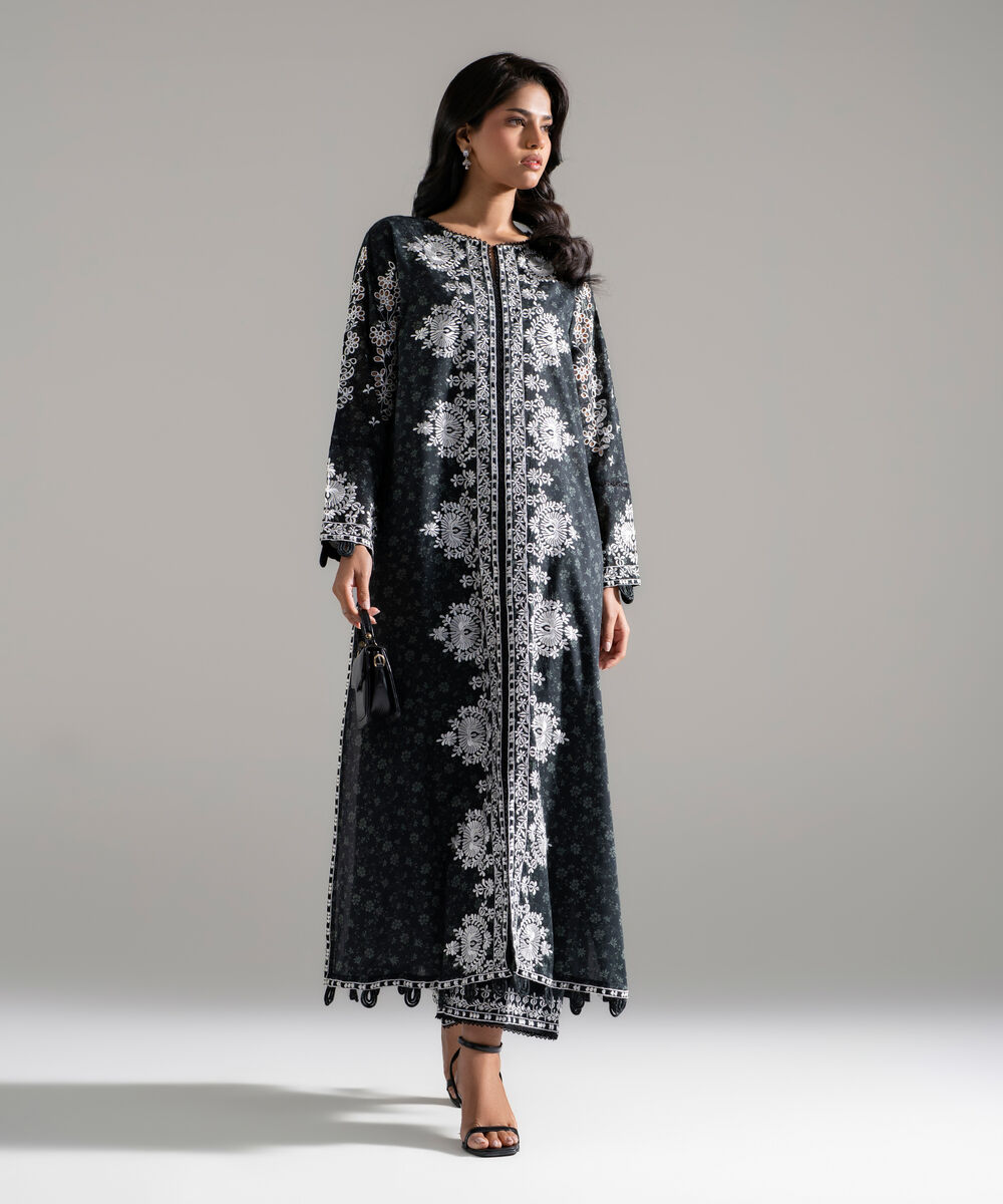 Women's RTW Lawn Embroidered Black 2 Piece Suit