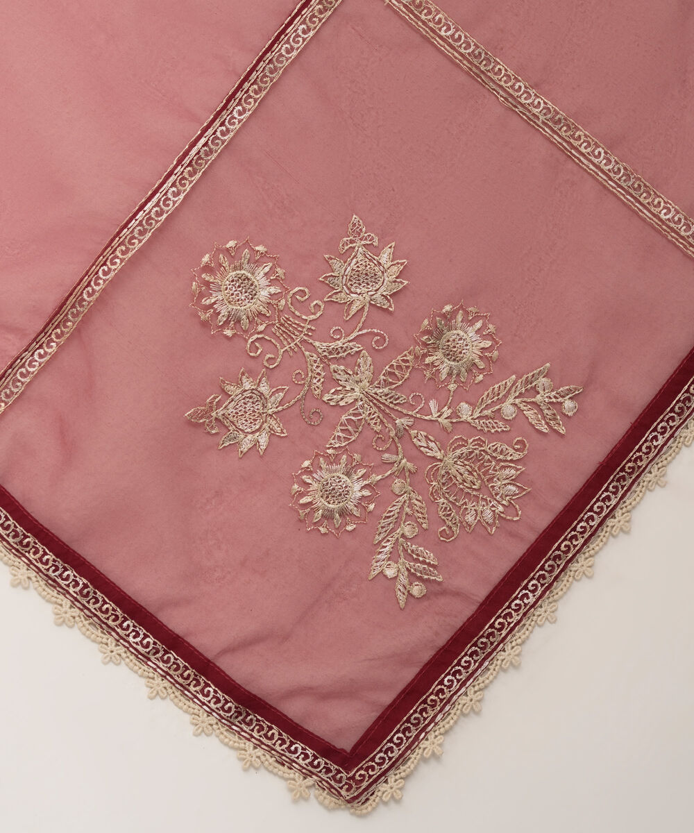 Women's RTW Blended Organza Embroidered Red Dupatta