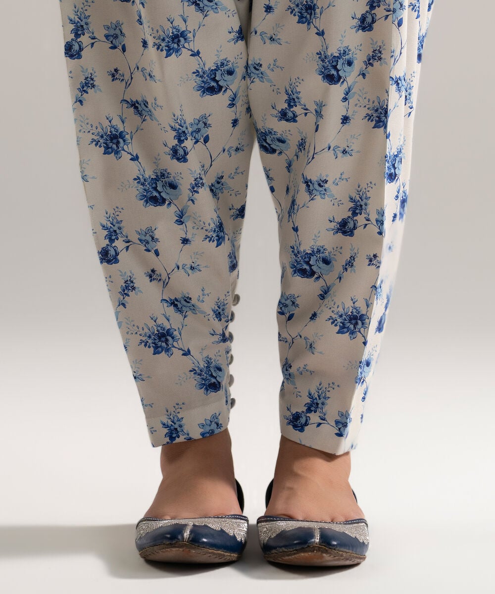 Women's RTW Cotton Viscose Printed White Skinny Shalwar