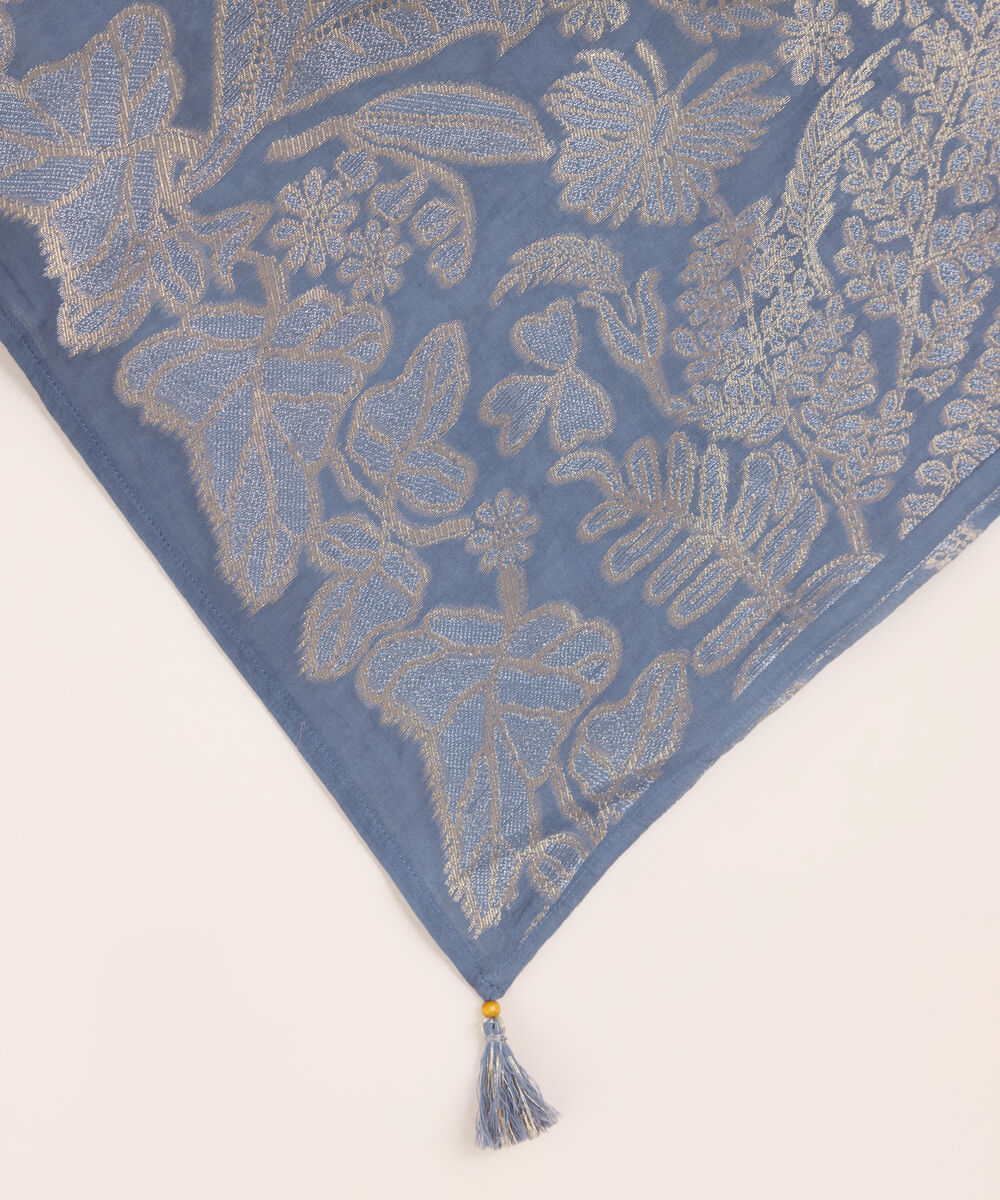 Extra Weft Jacquard Blue Solid Dupatta