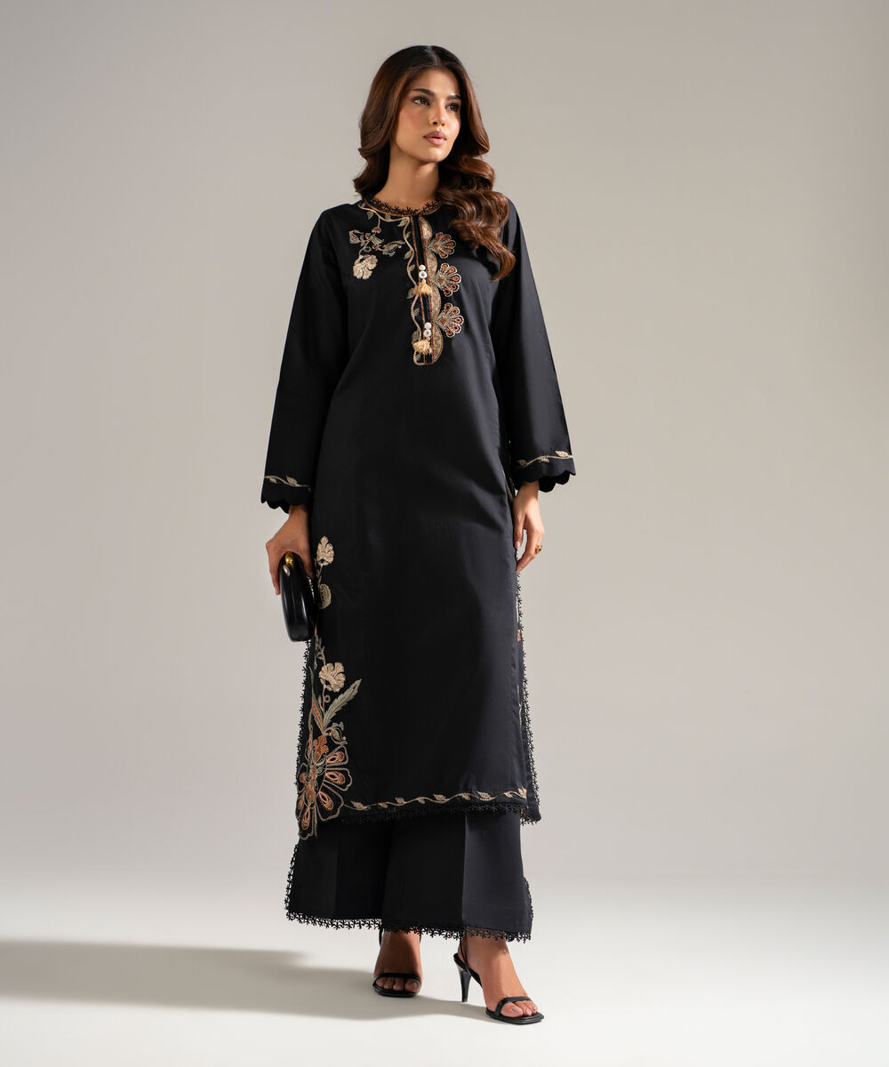 Women's RTW Lawn Embroidered Black 2 Piece Suit