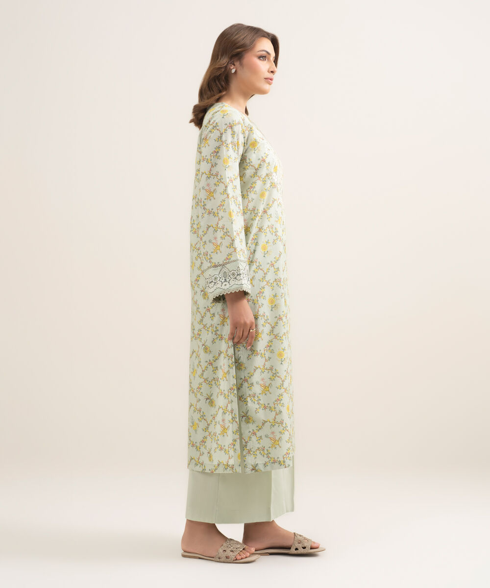 Women's RTW Lawn Embroidered Green A-Line Shirt