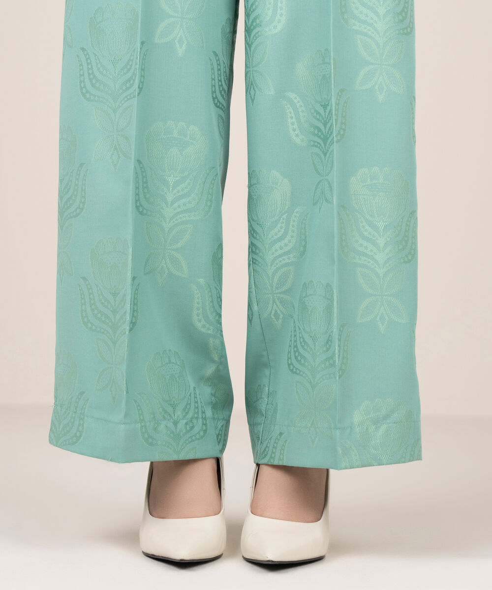 Women's RTW Self Jacquard Leno Solid Blue Culottes