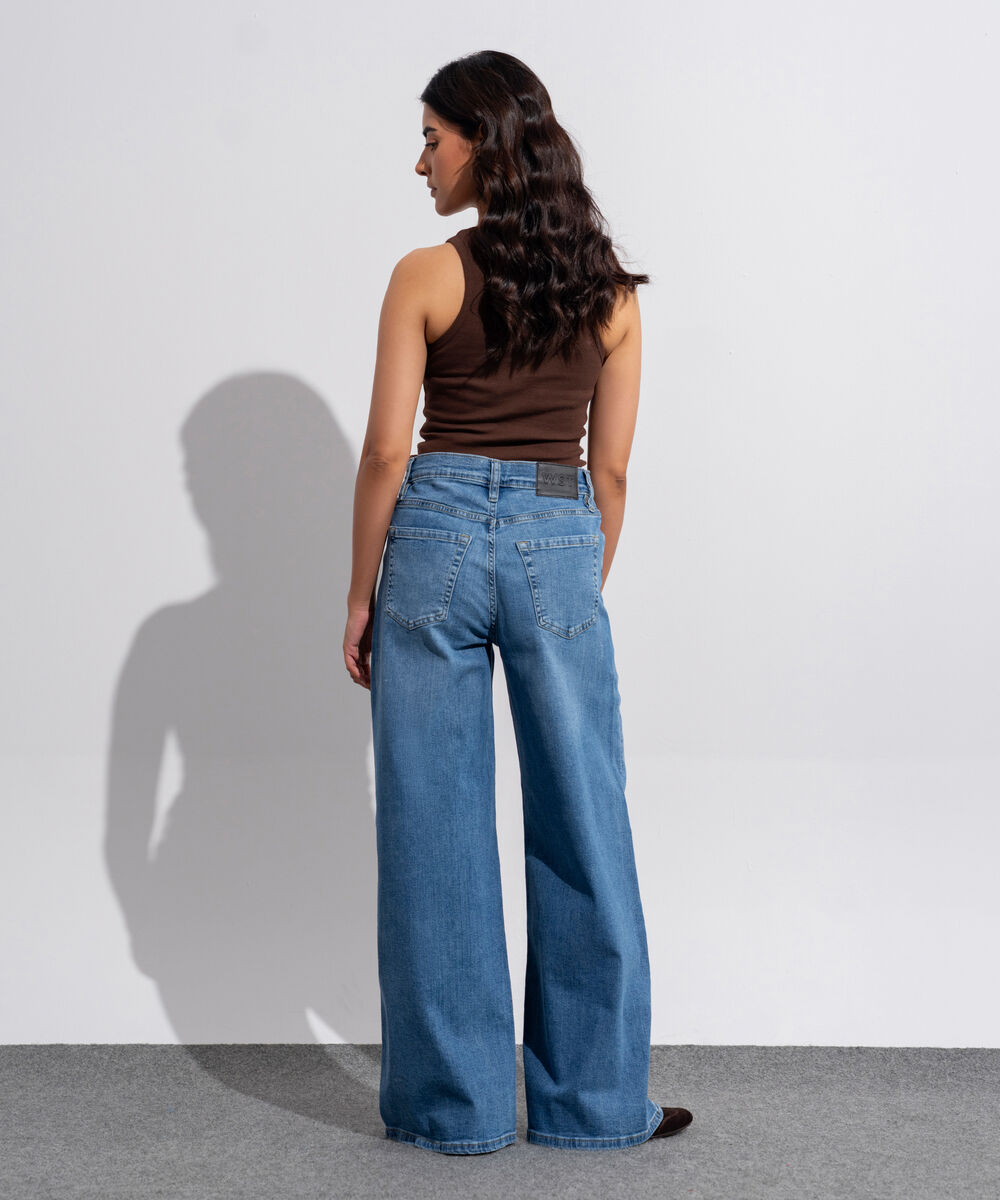 Women's Western Wear Denim Baggy Fit Indigo Blue - Light Worn Jeans