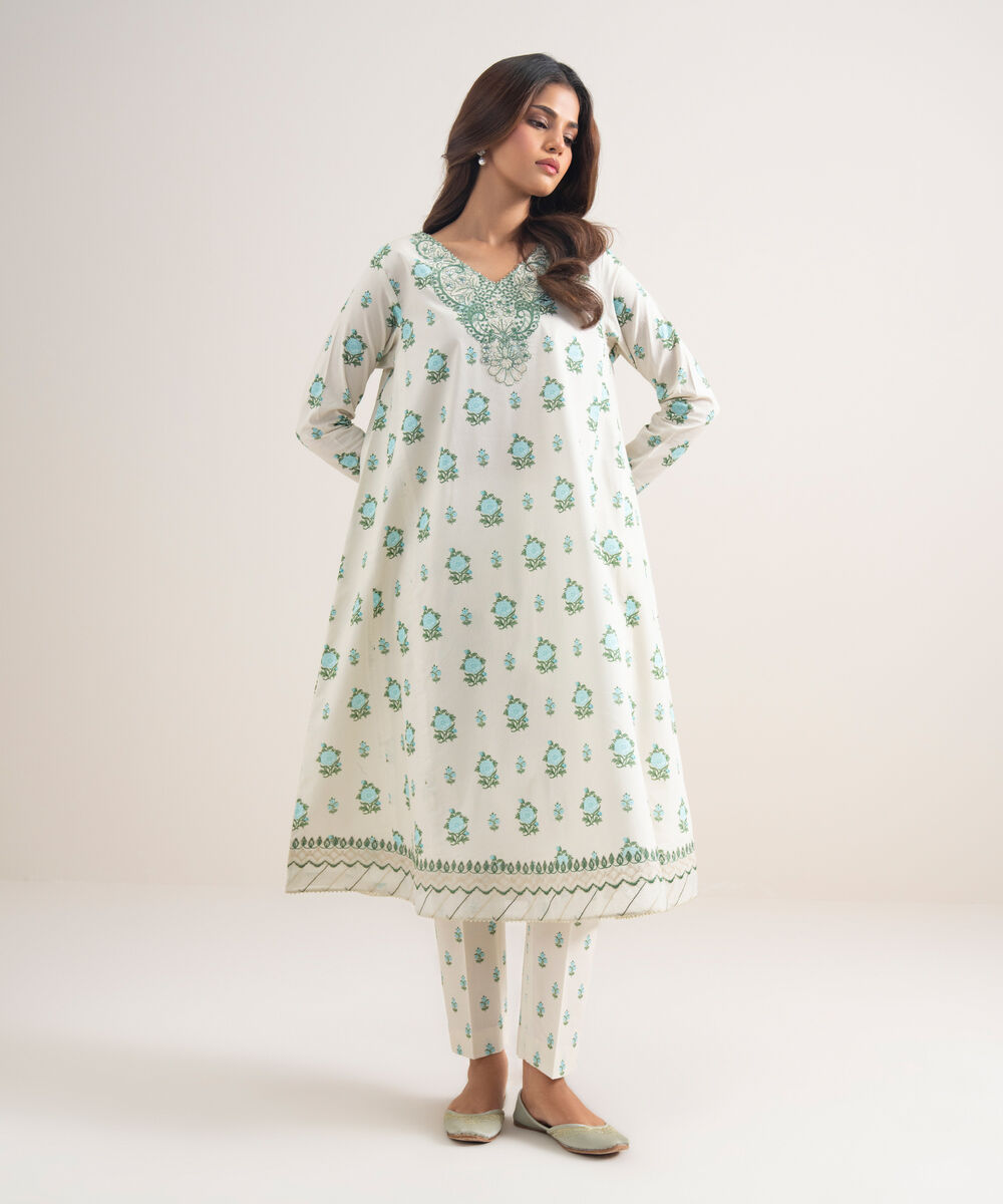 Women's Unstitched Lawn Embroidered Off White  2 Piece Suit