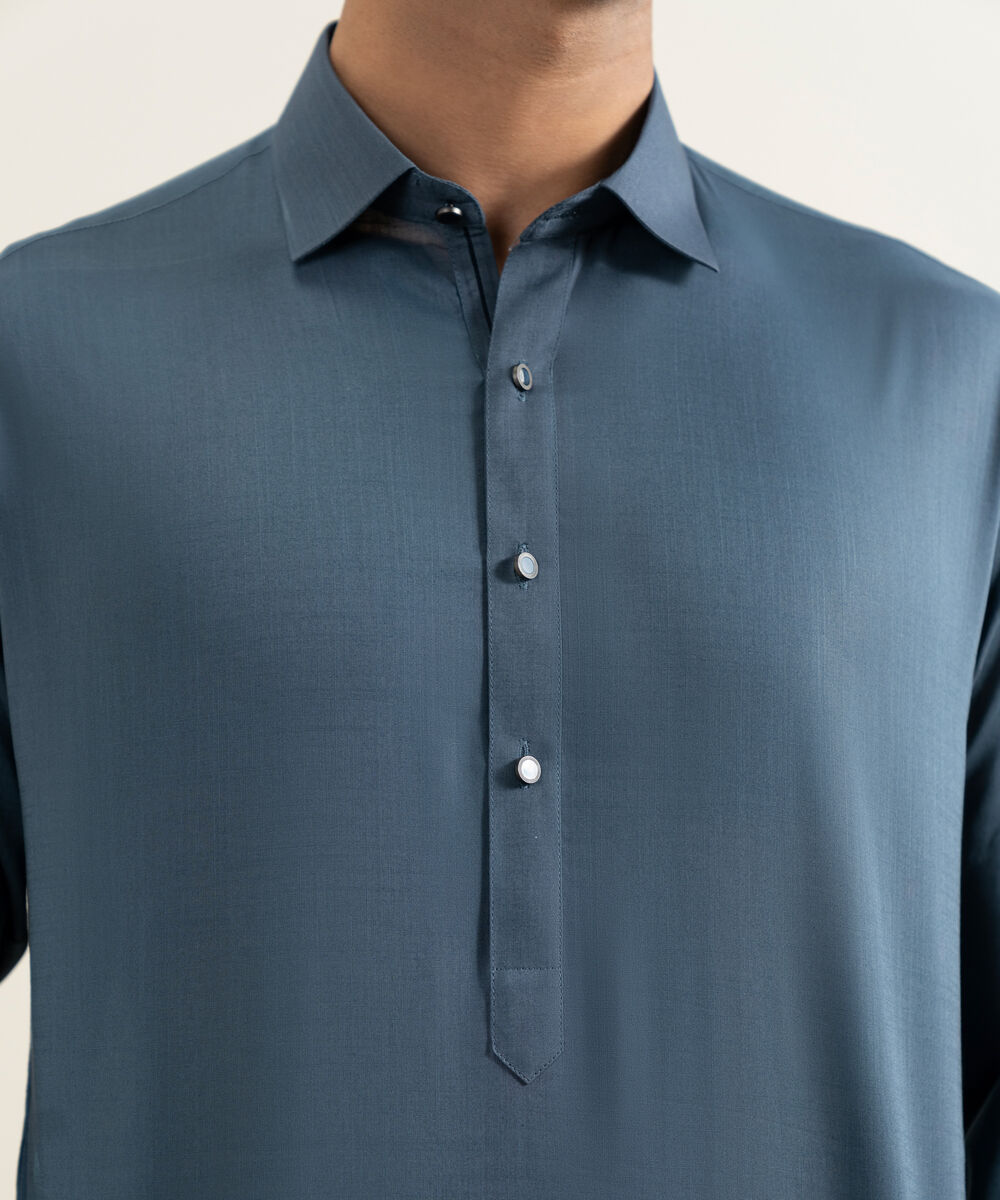 Men's navy Slub Cotton Kameez Shalwar