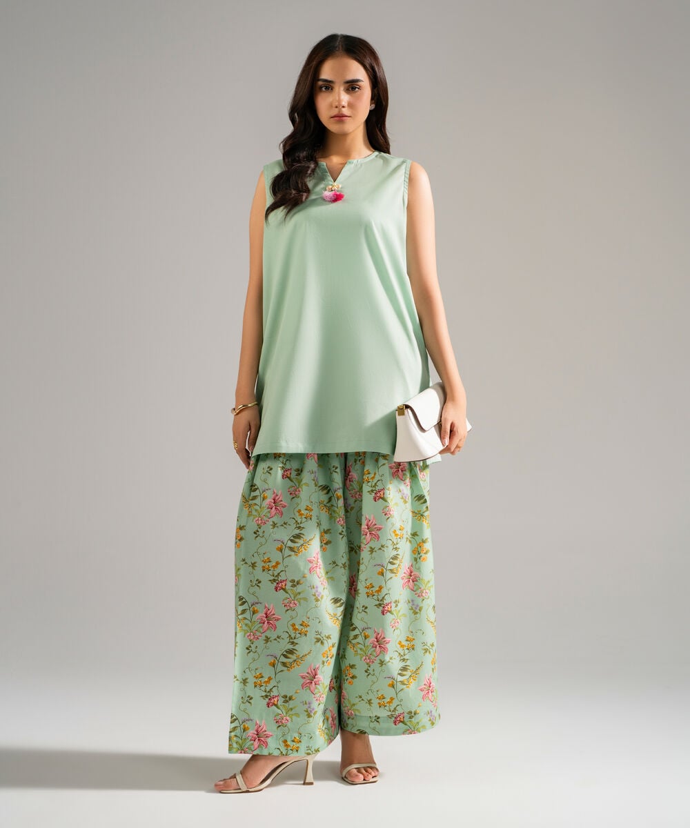 Women's RTW Cambric Solid Mint Green Straight Shirt