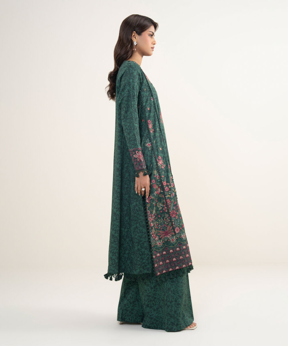 Women's Unstitched Twill Dark Green  3 Piece Suit