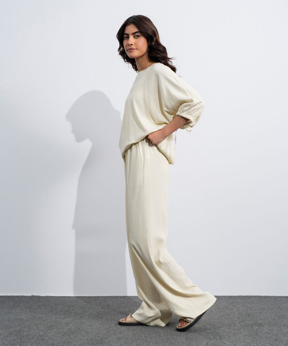 Women's Western Beige Seersucker Pull-On Trousers
