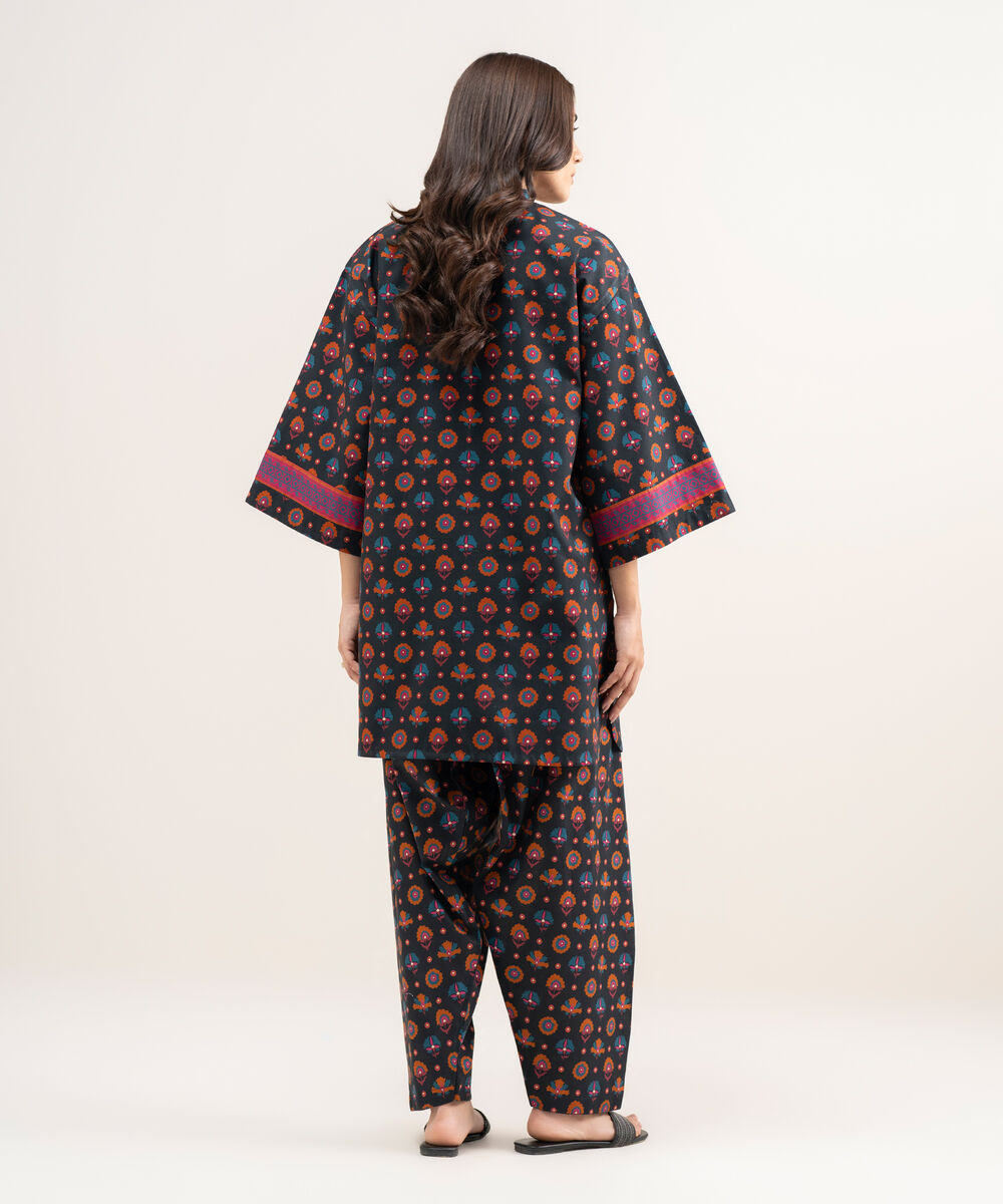 Women's Unstitched Lawn Printed Black 2 Piece Suit