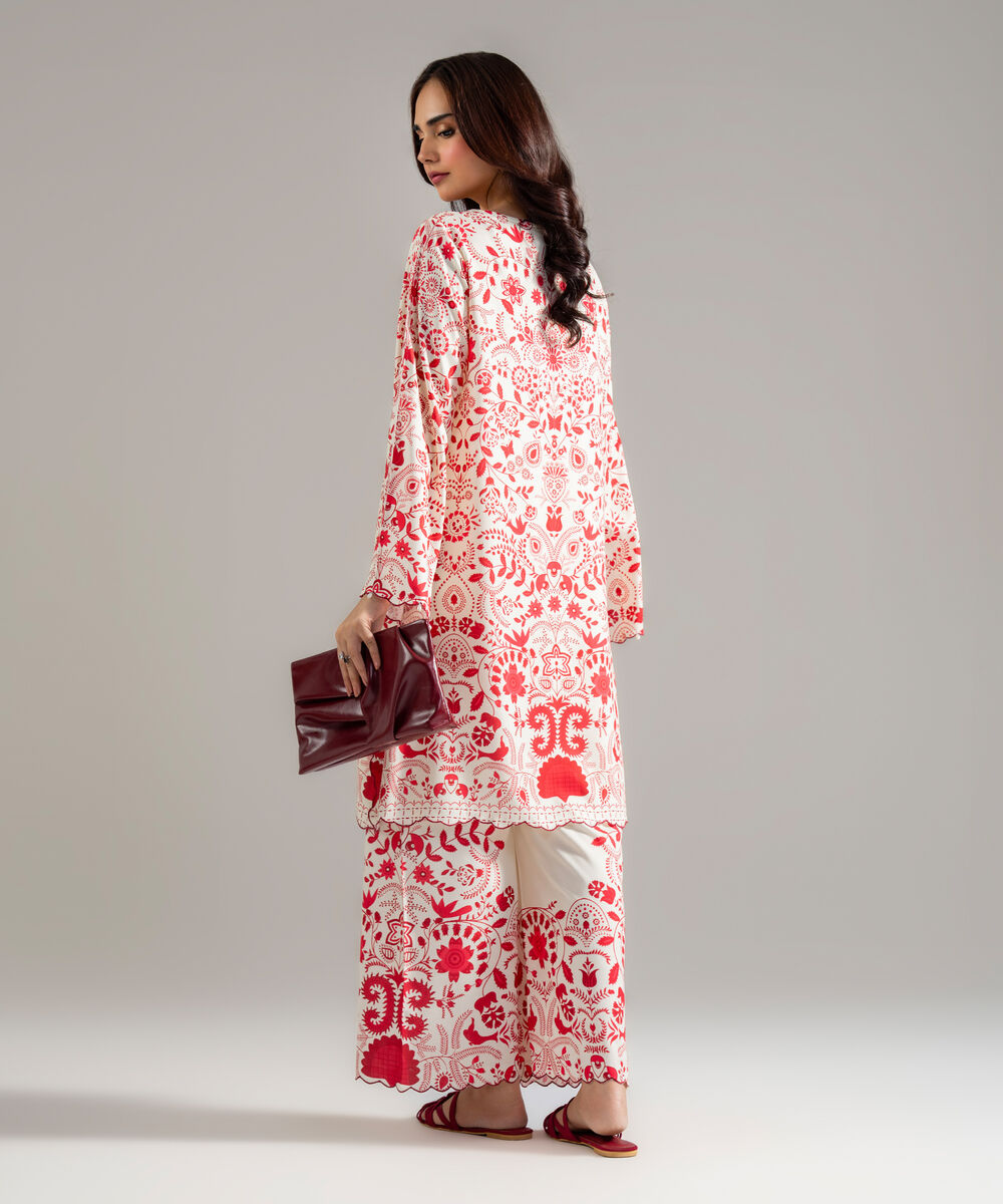 Women's RTW Arabic Lawn Printed Off White Straight Shirt