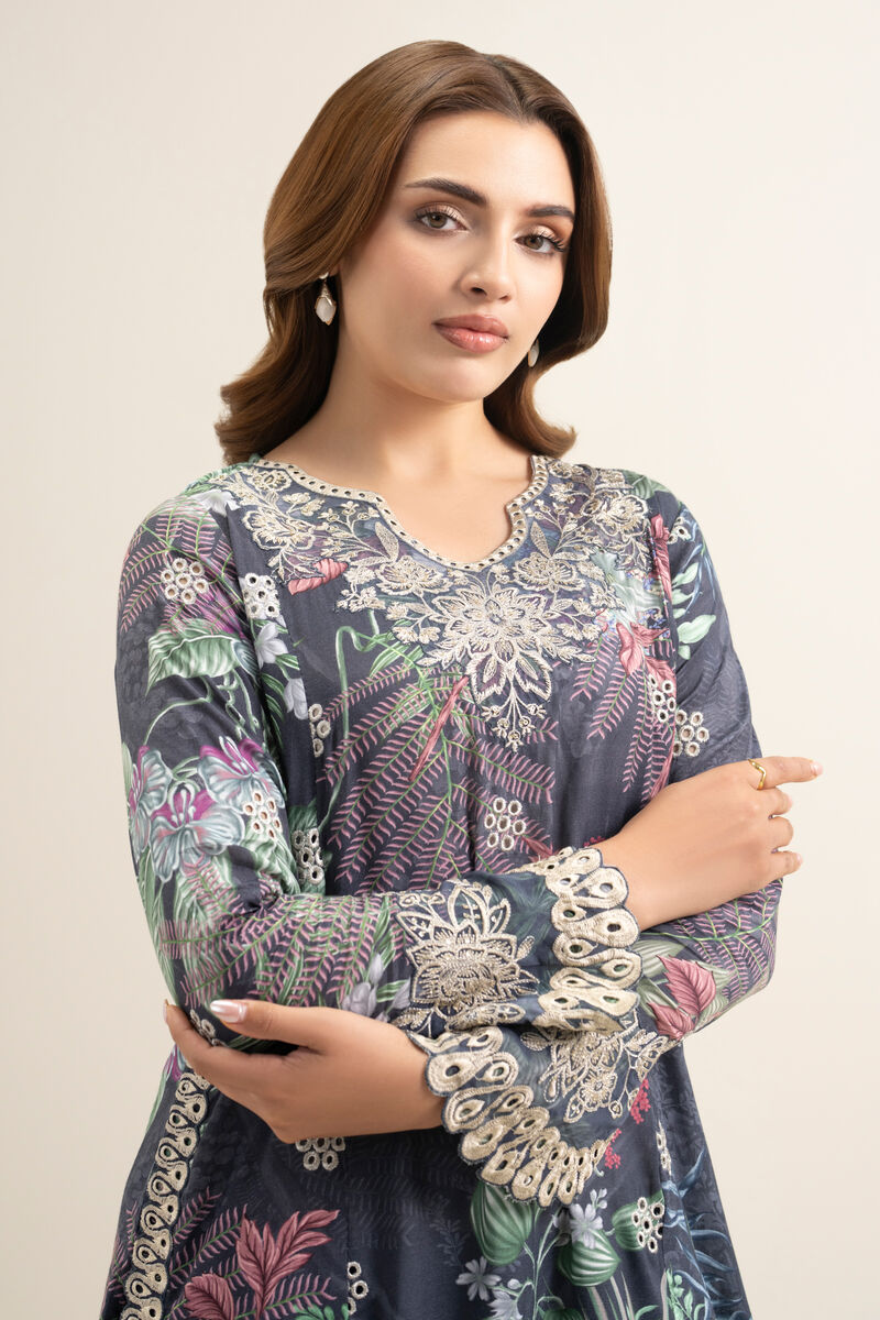 2 Piece - Embroidered Raw Silk Suit