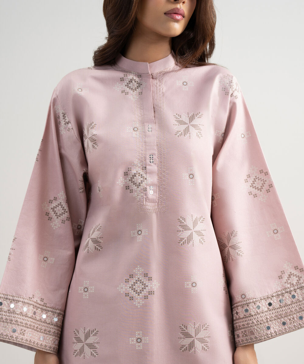 Women's Unstitched Zari Lawn Printed Pink 3 Piece Suit