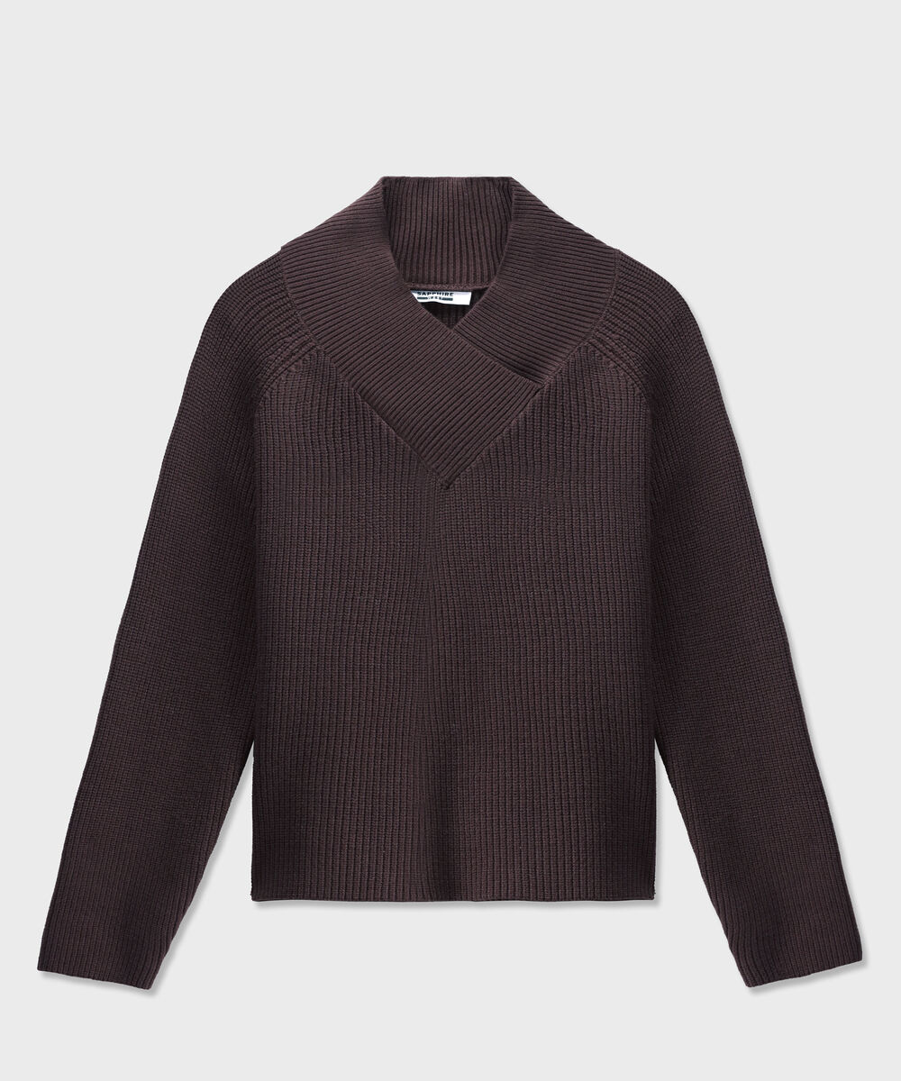 Women's Western Wear Brown Cross-Over High Neck Sweater