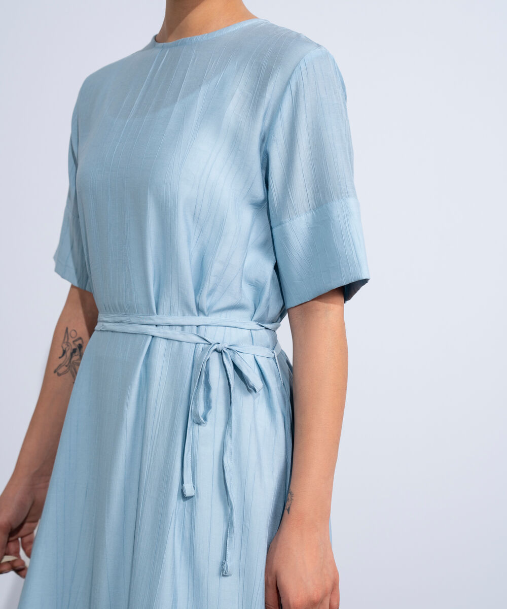 Women's Western Light Blue Textured Maxi Dress