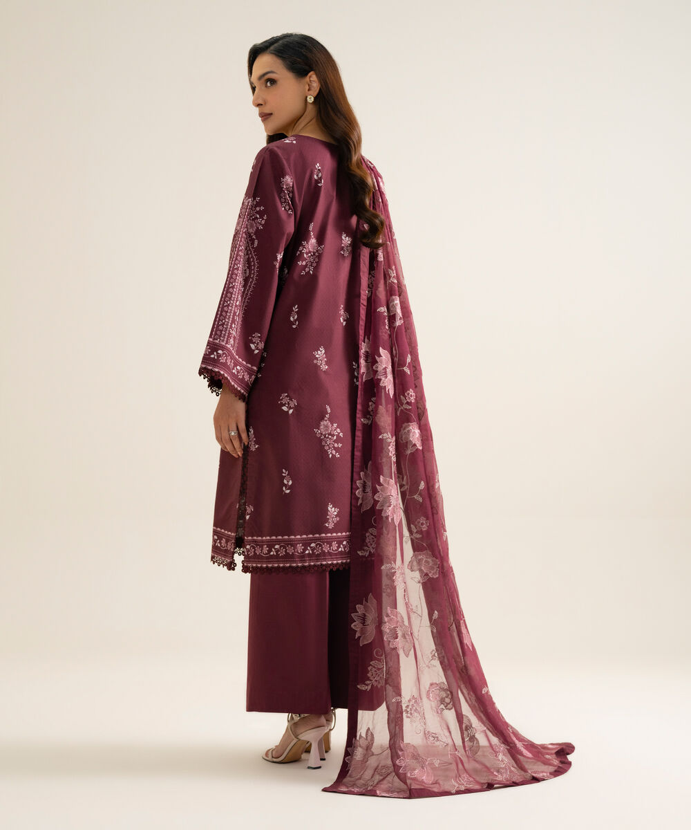 Women's Unstitched Blended Chiffon Printed Maroon 3 Piece Suit