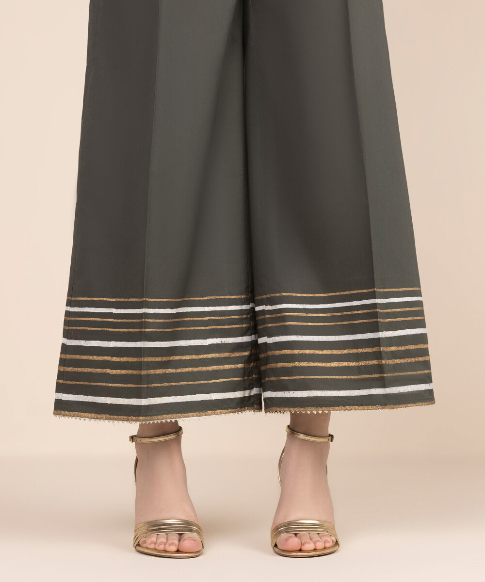 Women's RTW Cambric Grey Solid Flared Pants