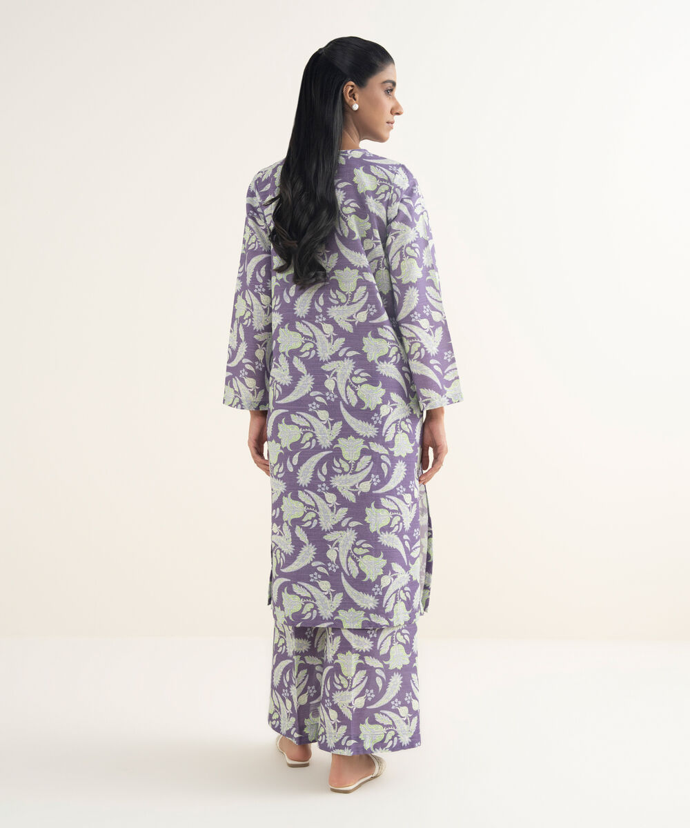Women's RTW Light Khaddar Embroidered Purple Straight Shirt
