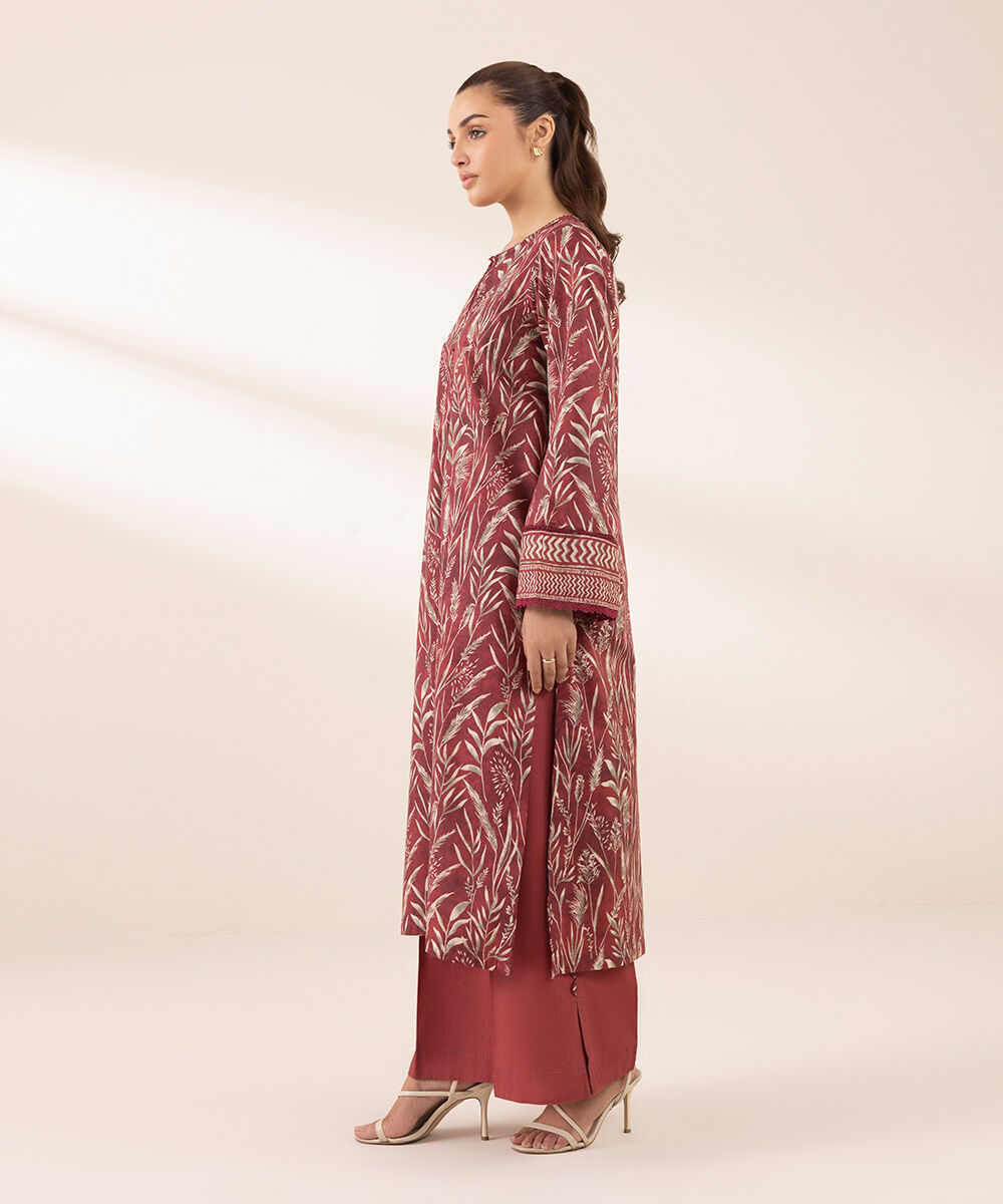 Women's RTW Lawn Red Printed A-Line Shirt