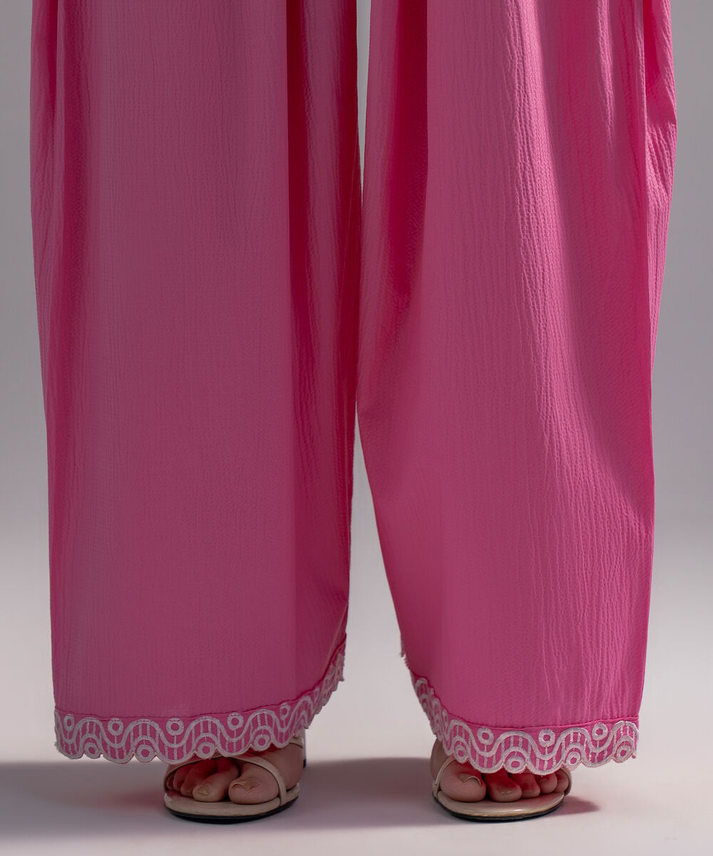 Women's RTW Seersucker Embroidered Pink Shalwar