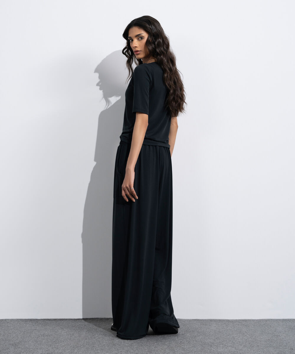 Women's Black Soft Slash Neck Top