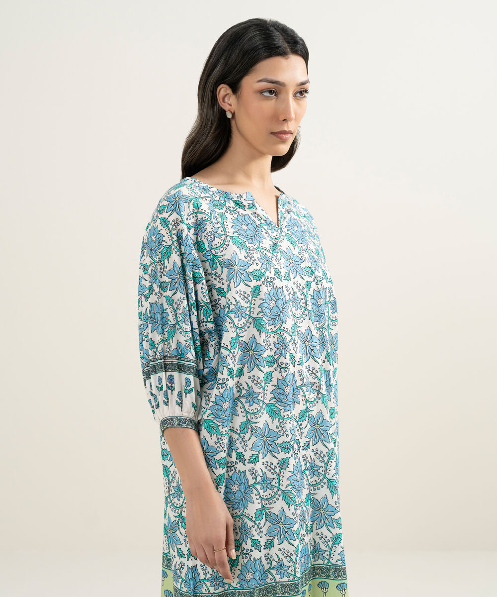 Women's RTW Lawn Printed Blue Dress Shirt