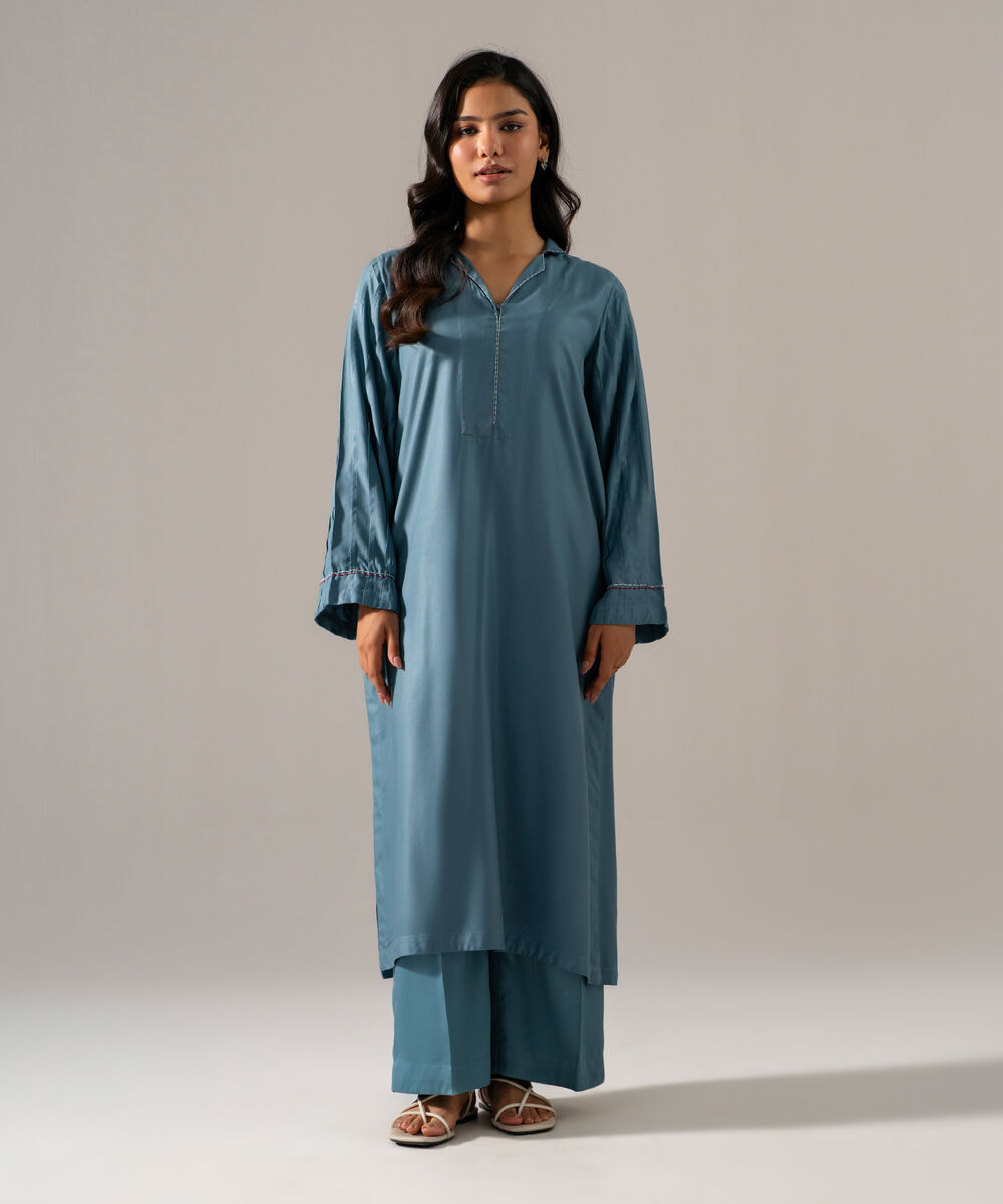 Women's RTW Bedford Solid Blue 2 Piece Suit