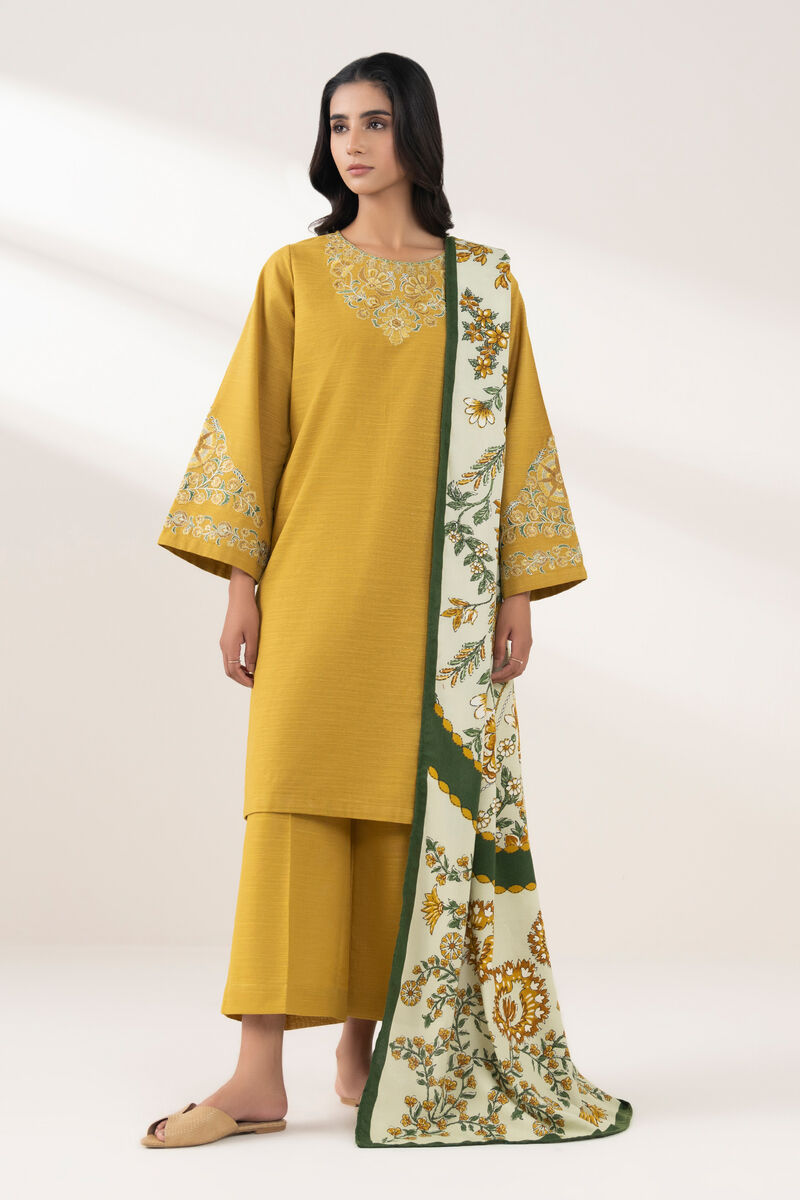 3 Piece - Embroidered Khaddar Suit