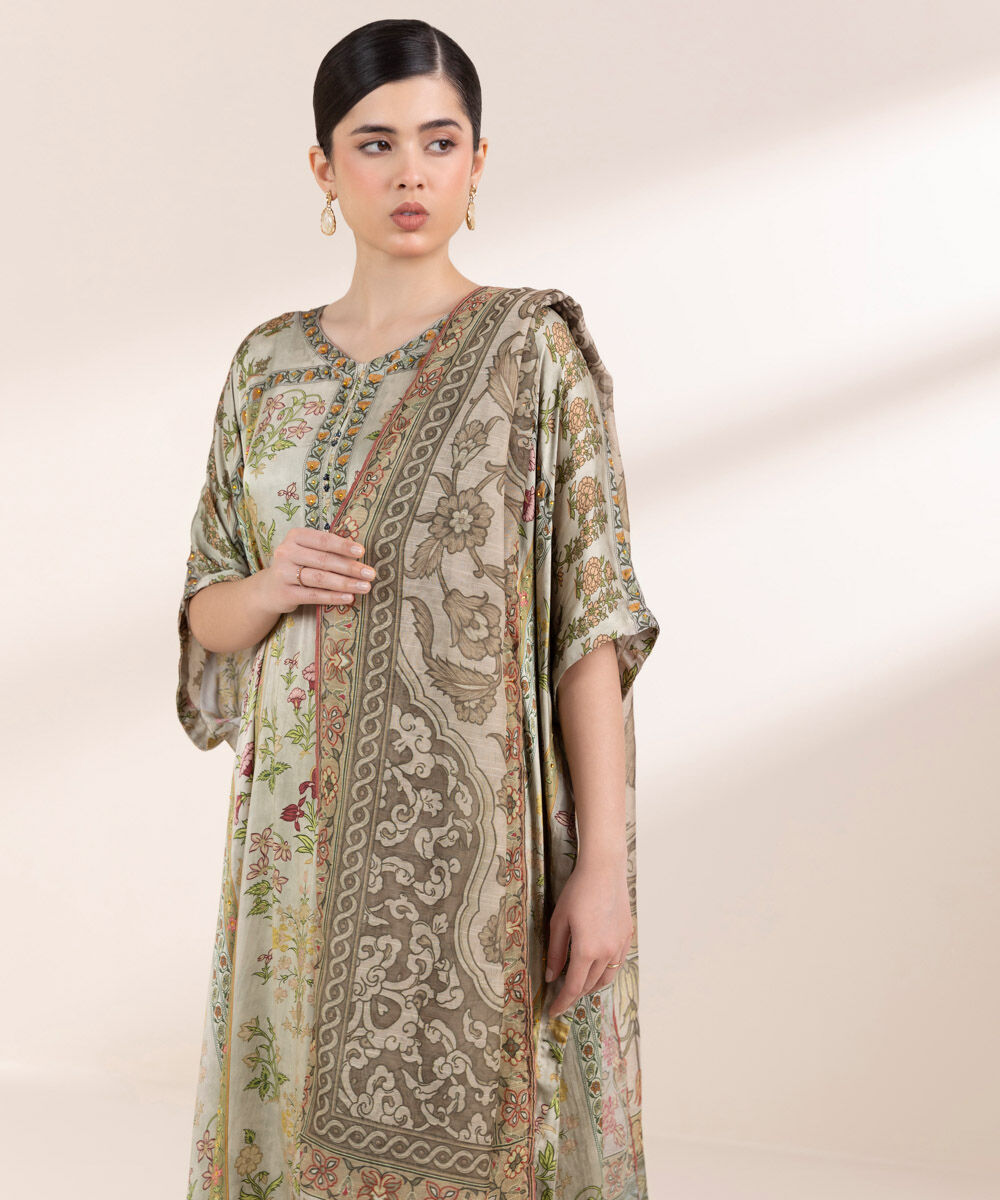 Women's Pret Chamoze Green Printed Three Piece Suit