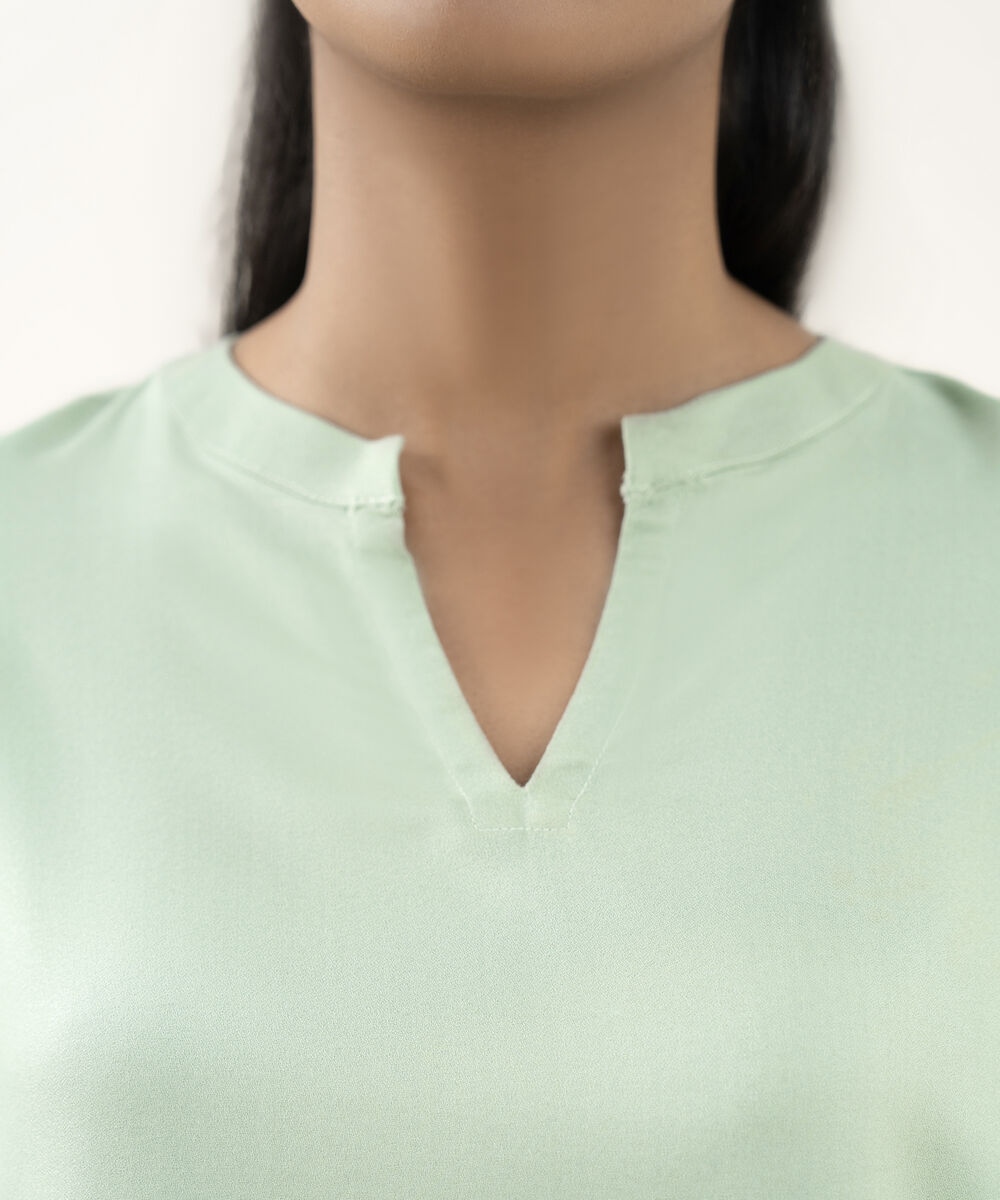 Women's RTW Dobby Mint Green Solid A-Line Shirt