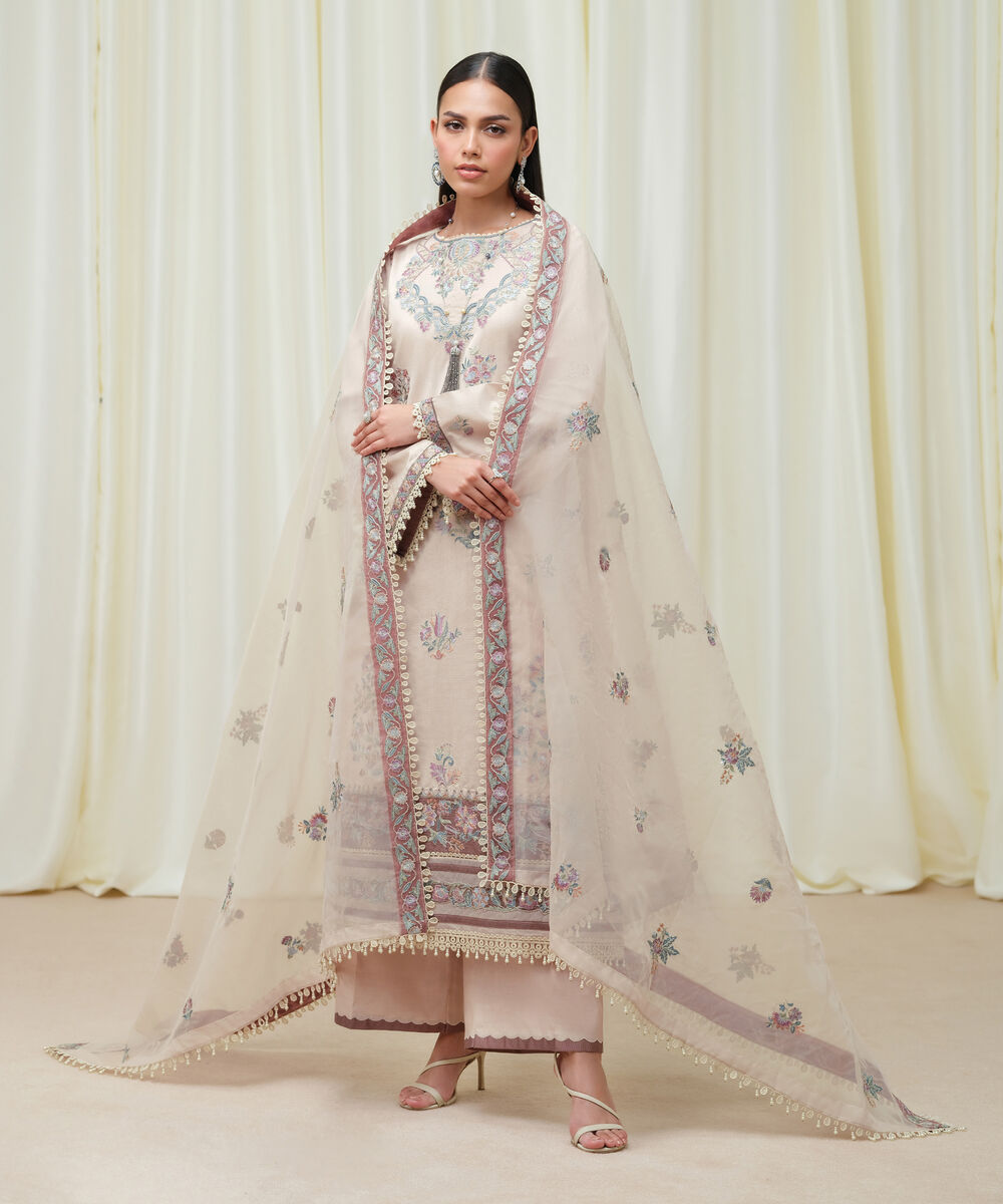 Women's Unstitched Cotton Net Dyed Three Piece Suit